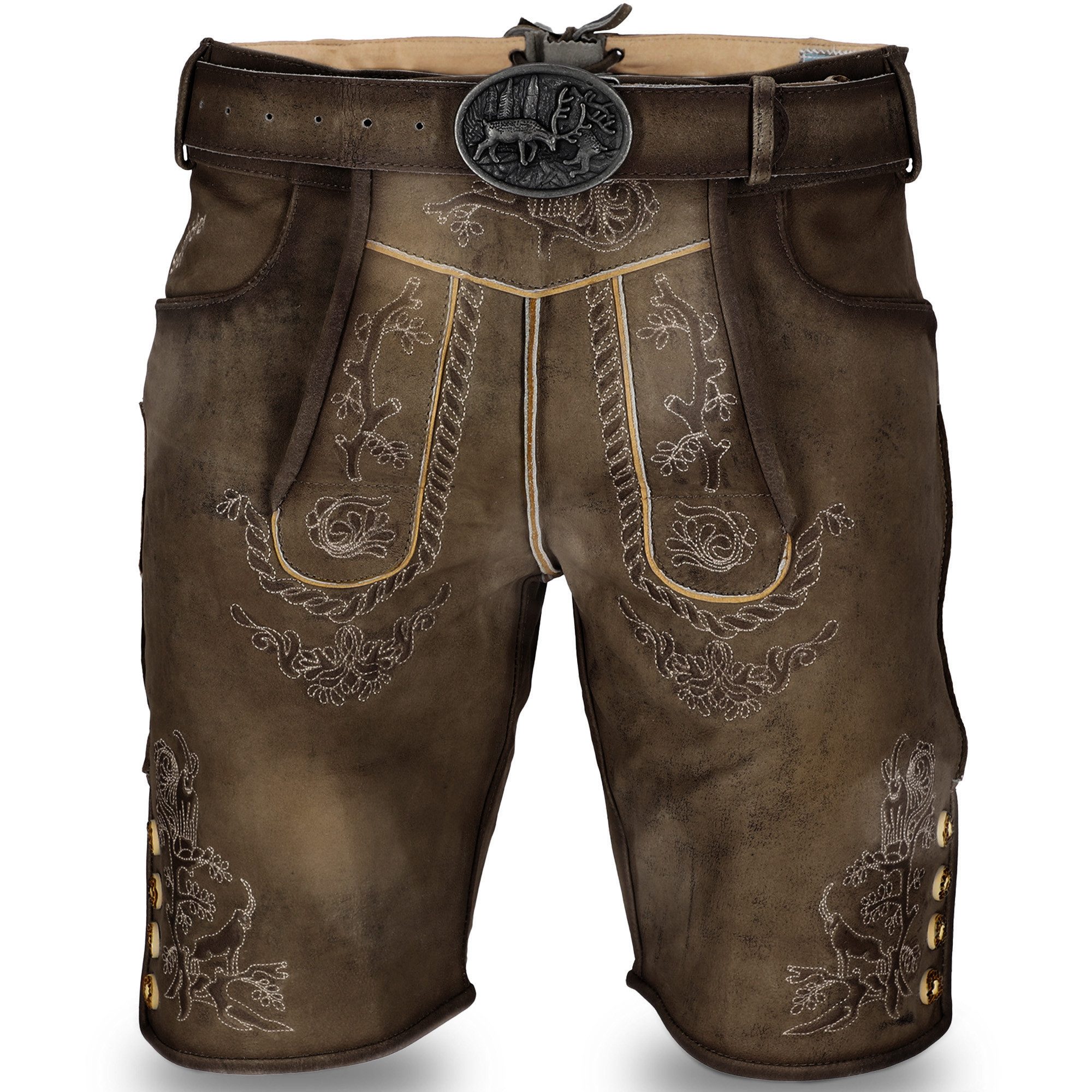 Steigenhöfer Manufaktur Trachtenlederhose mit Gürtel - 100% Rindsleder - Lederhose Herren Kurz - Franz Handgemacht aus echtem Leder - Für Dein Oktoberfest Herren Outfit