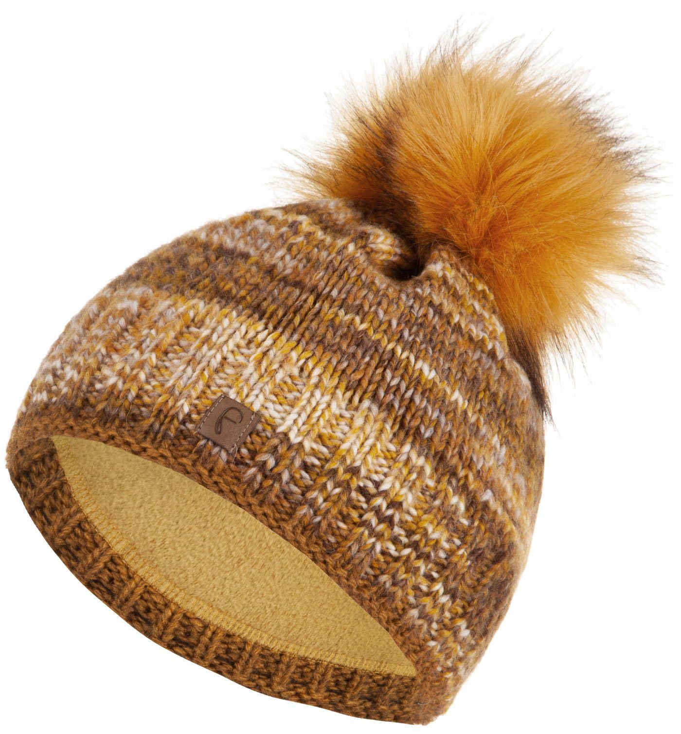 Faera Wintermütze Damen Mütze Winter Strickmütze gefüttert Beanie senf Haube Bommelmütze