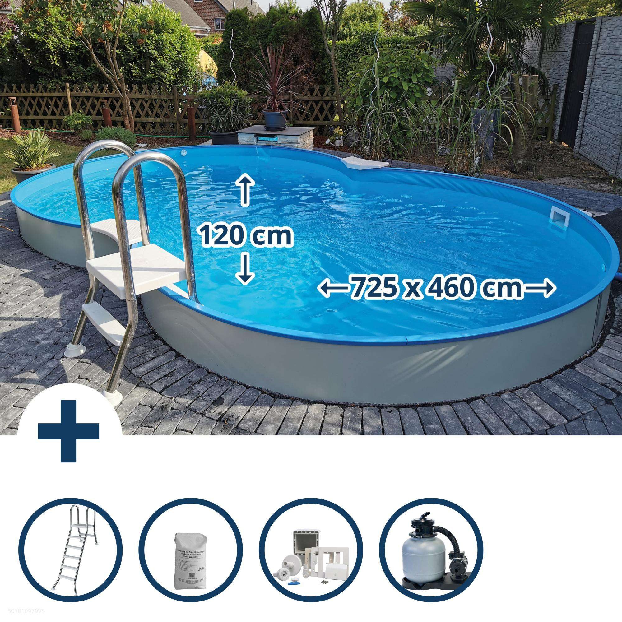 SUMMER FUN Achtformpool Stahlwandpool Set (5-teilig) halbhoch achtform Cal (Komplett-Set, 1-tlg), verzinkte Stahlwand