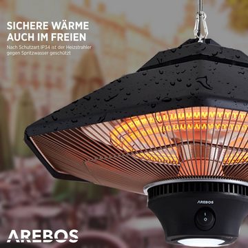 Arebos Terrassenstrahler Deckenheizstrahler 2000 W + Fernbedienung, 3 Heizstufen, zuschaltbare LED Beleuchtung, 2 Halogenlampen
