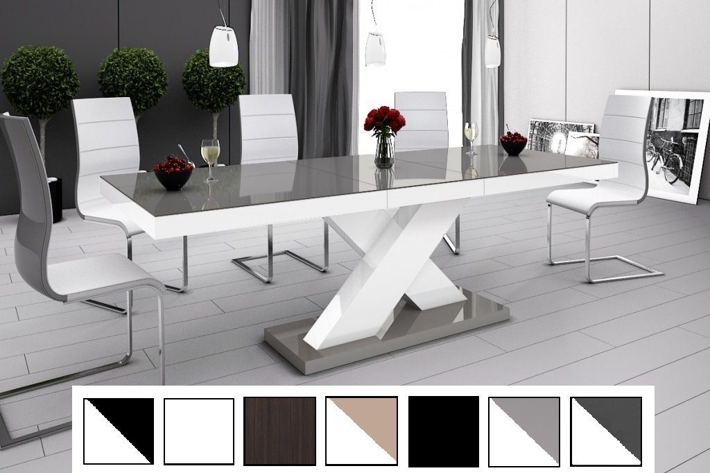 designimpex Esstisch Design Tisch HE-888 Grau / Weiß Hochglanz ausziehbar 160 bis 210 cm