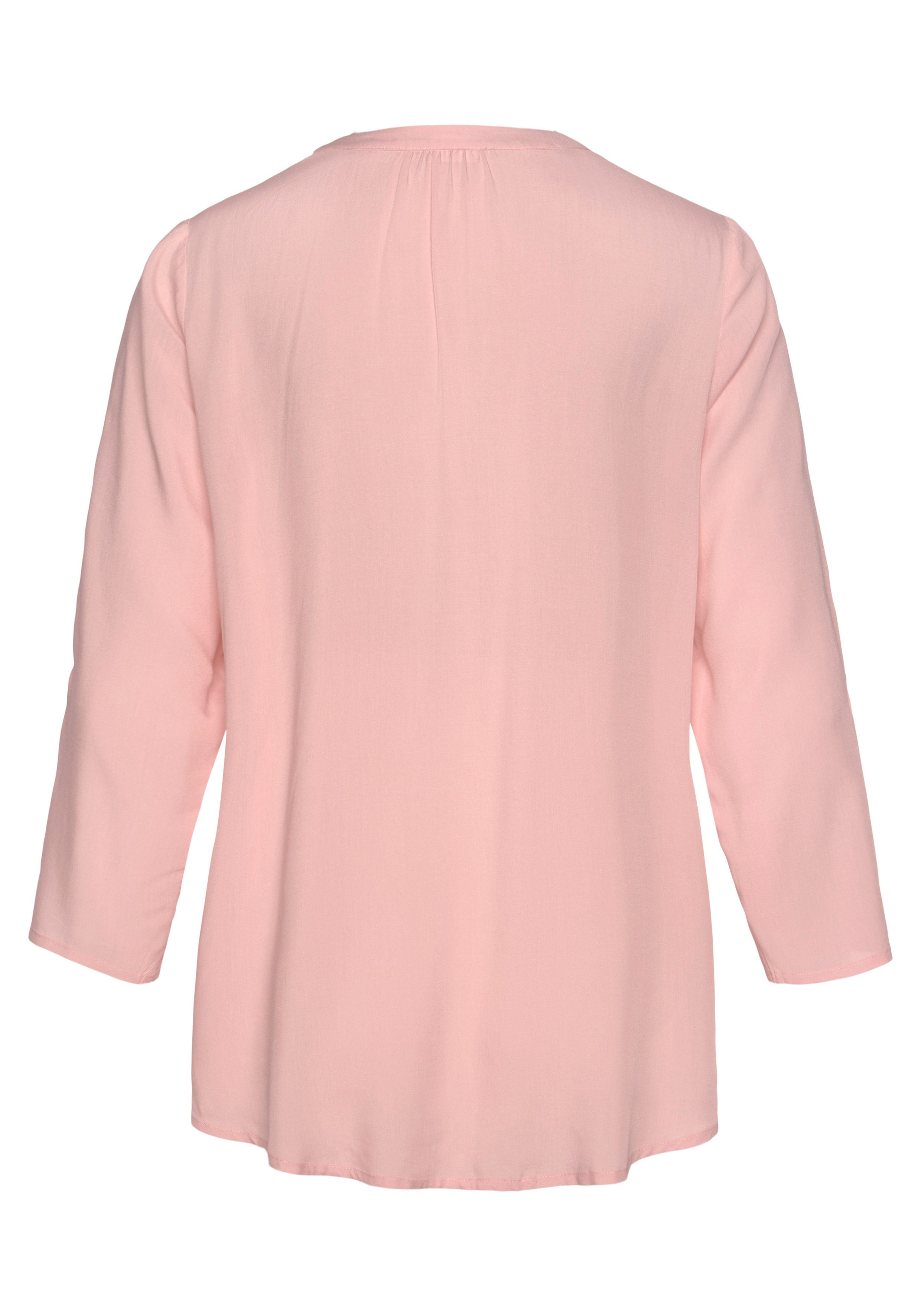 LASCANA Schlupfbluse mit 3/4-Ärmeln und kurzer Knopfleiste lockere Damenbluse, Blusenshirt mit Krempelärmel, Business, Basic – Bild 4 von 5
