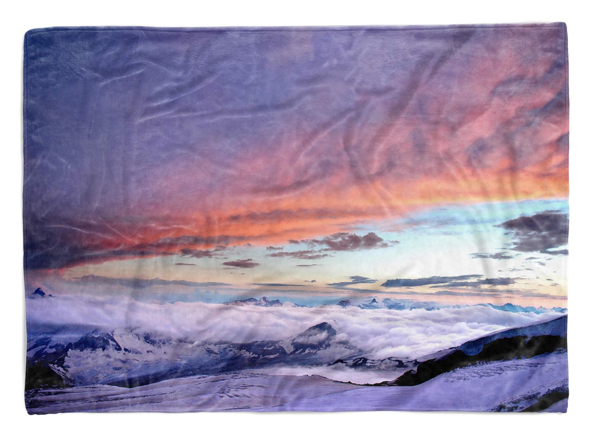 Sinus Art Handtücher Handtuch Strandhandtuch Saunatuch Kuscheldecke mit Fotomotiv Berge Abendröte Wolken, Baumwolle-Polyester-Mix (1-St), Handtuch