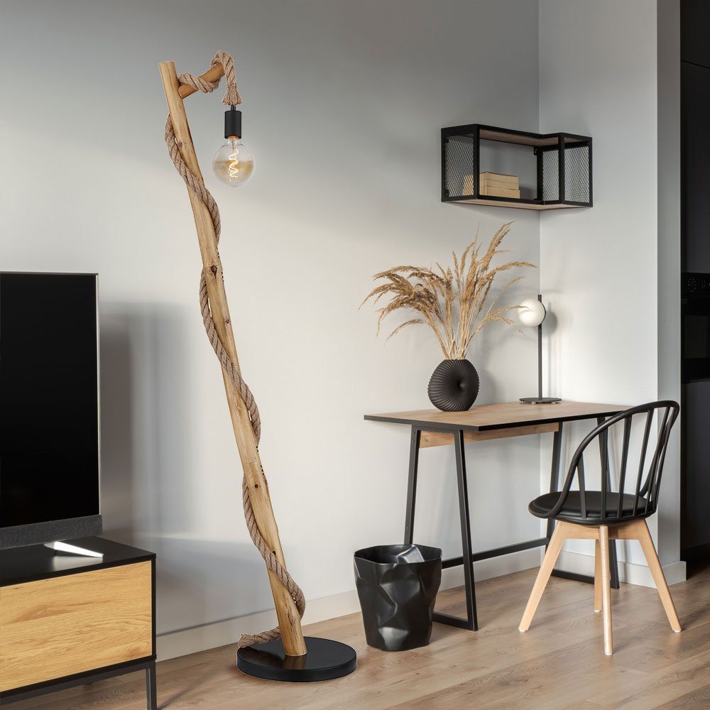 Wohnzimmer Stehlampe nicht Leuchtmittel Stehlampe, inklusive, schwarz etc-shop Hanfseil Holz Holzleuchte Stehlampe