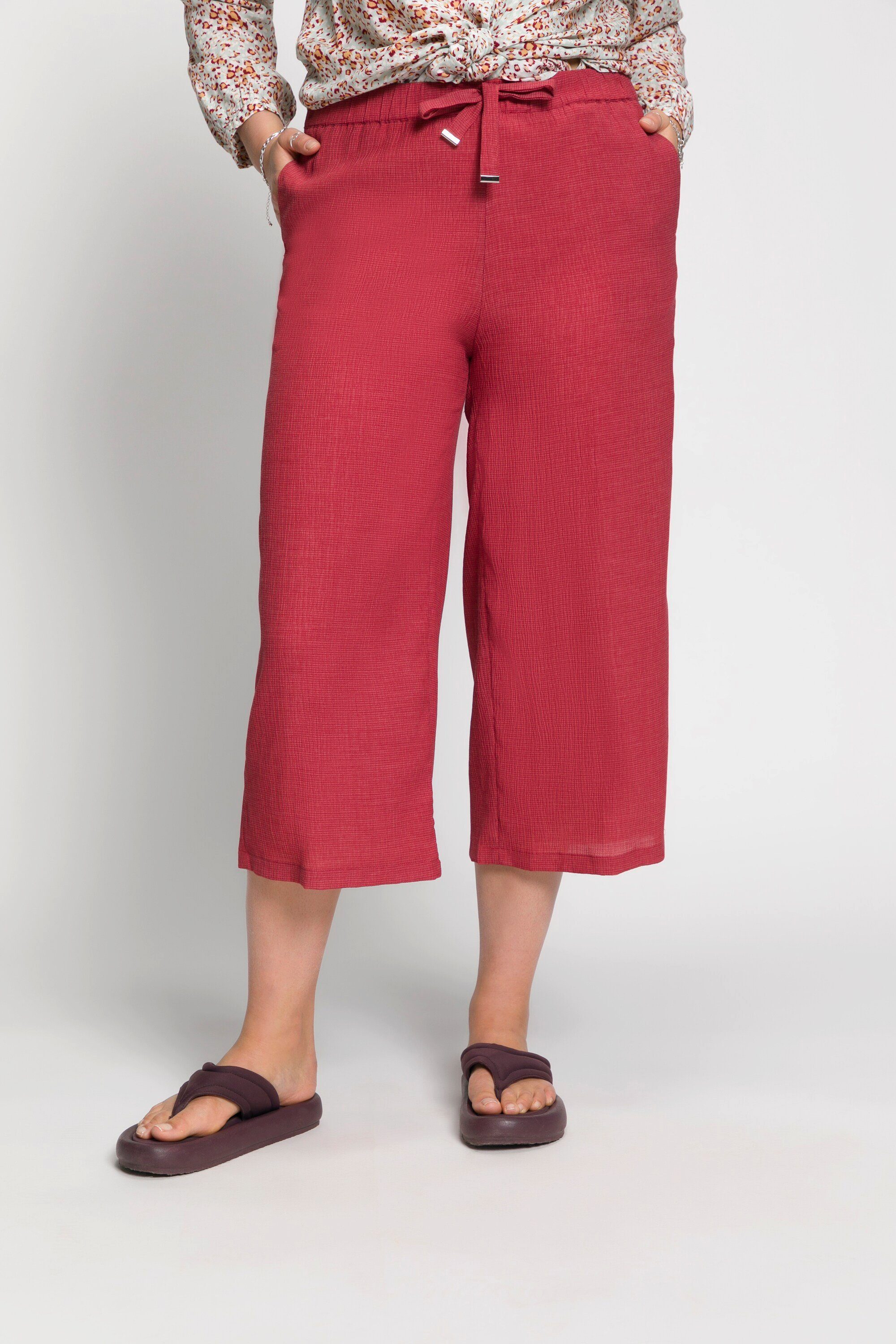 Studio Untold Culotte Culottes weites Bein Elastikbund Krepp Struktur kastanienrot