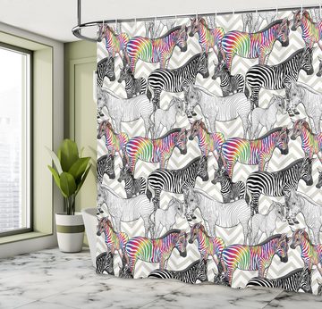 Abakuhaus Duschvorhang Moderner Digitaldruck mit 12 Haken auf Stoff Wasser Resistent Breite 175 cm, Höhe 180 cm, Regenbogen Zebra Funky Tier Chevrons
