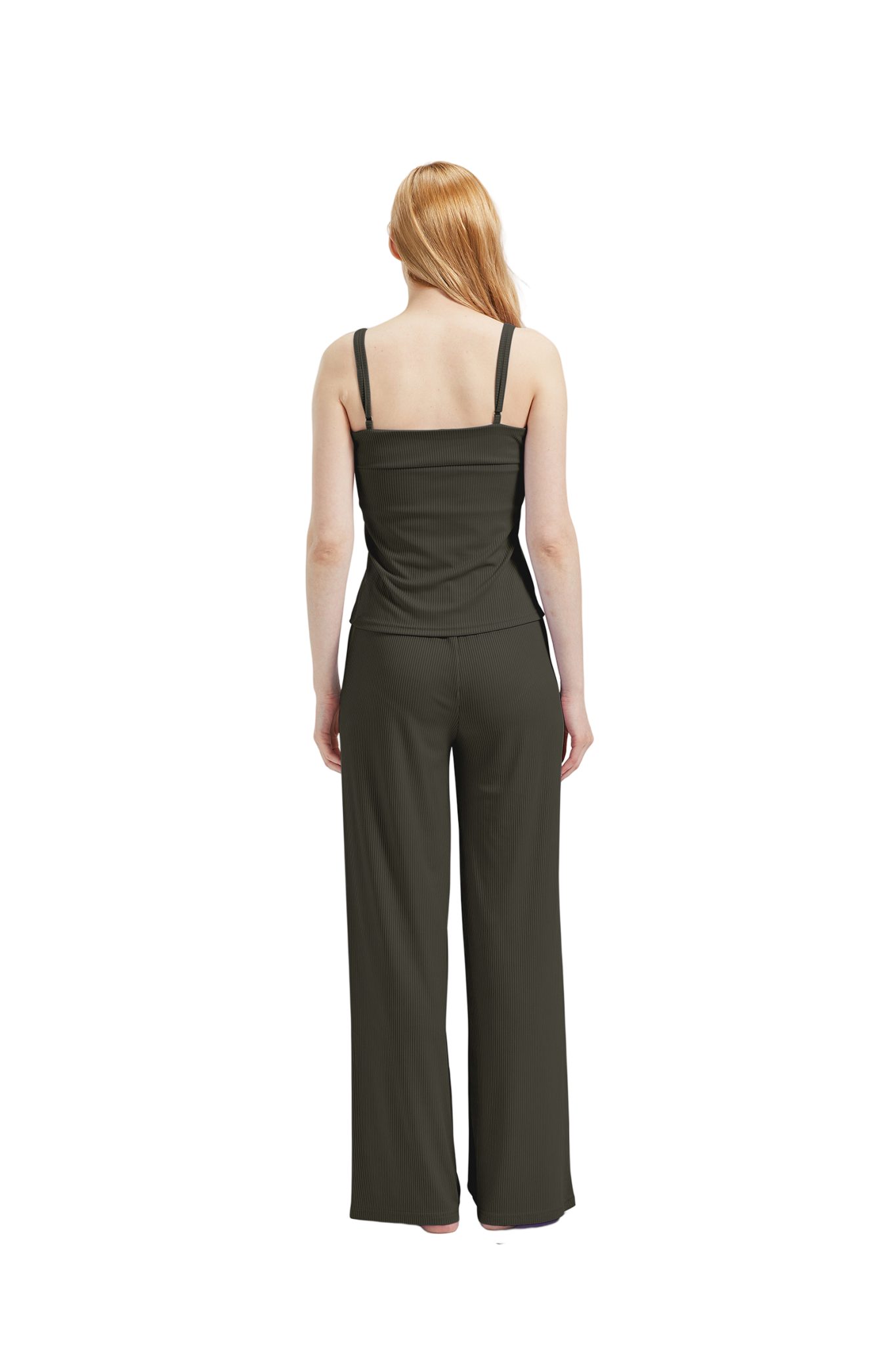 M-Diamant Schlafanzug Damen Pyjama-Set Damenwäsche V-Ausschnitt 3 teilig (Set, 3 tlg) 3-teiliges Set: Jacke mit V-Ausschnitt und Knöpfen, Trägertop und Hose – Bild 4 von 5