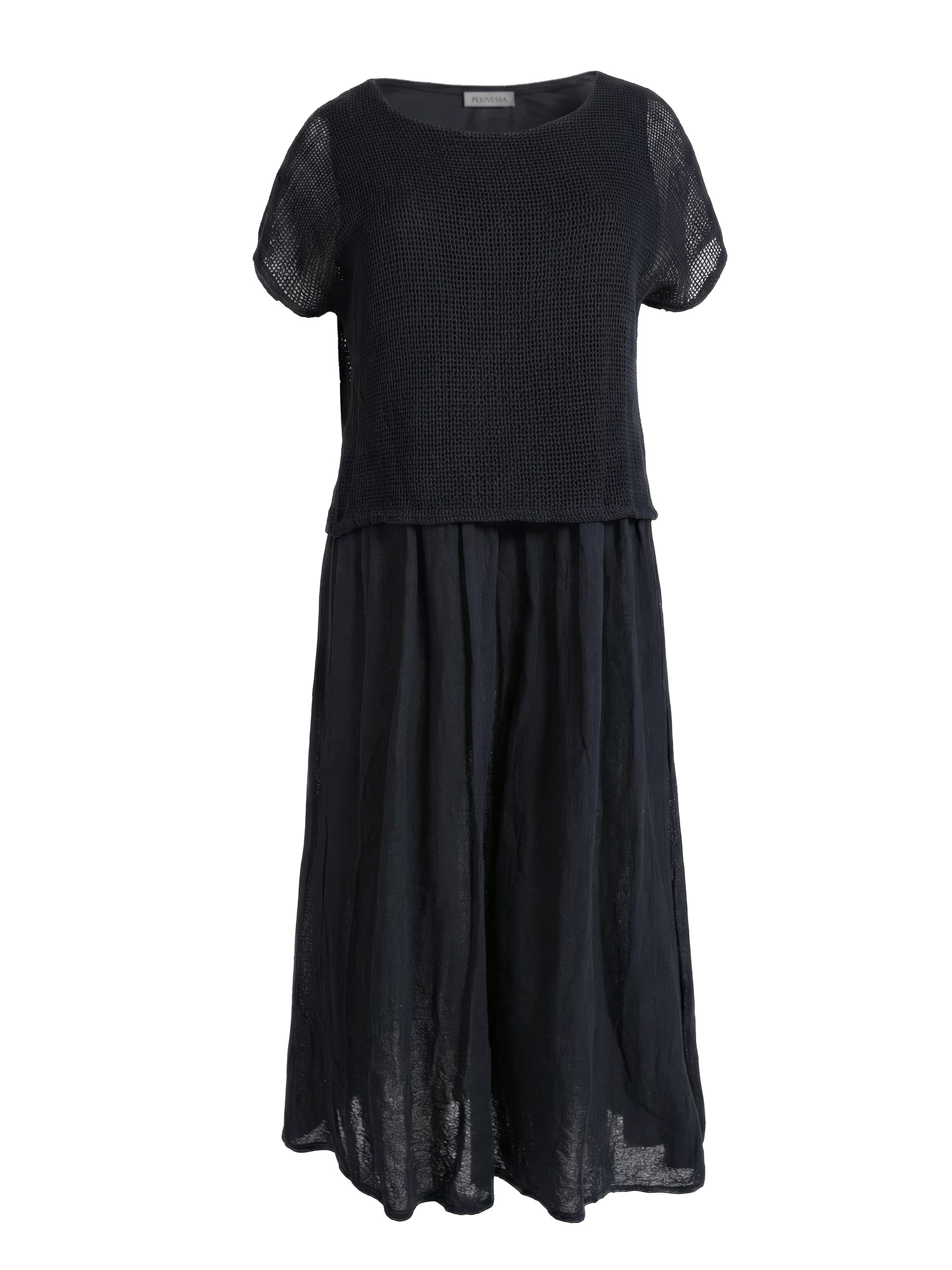 PEKIVESSA Sommerkleid Lässiges Midikleid im angesagten Lagen-Look aus Baumwolle-Leinen-Webstoff