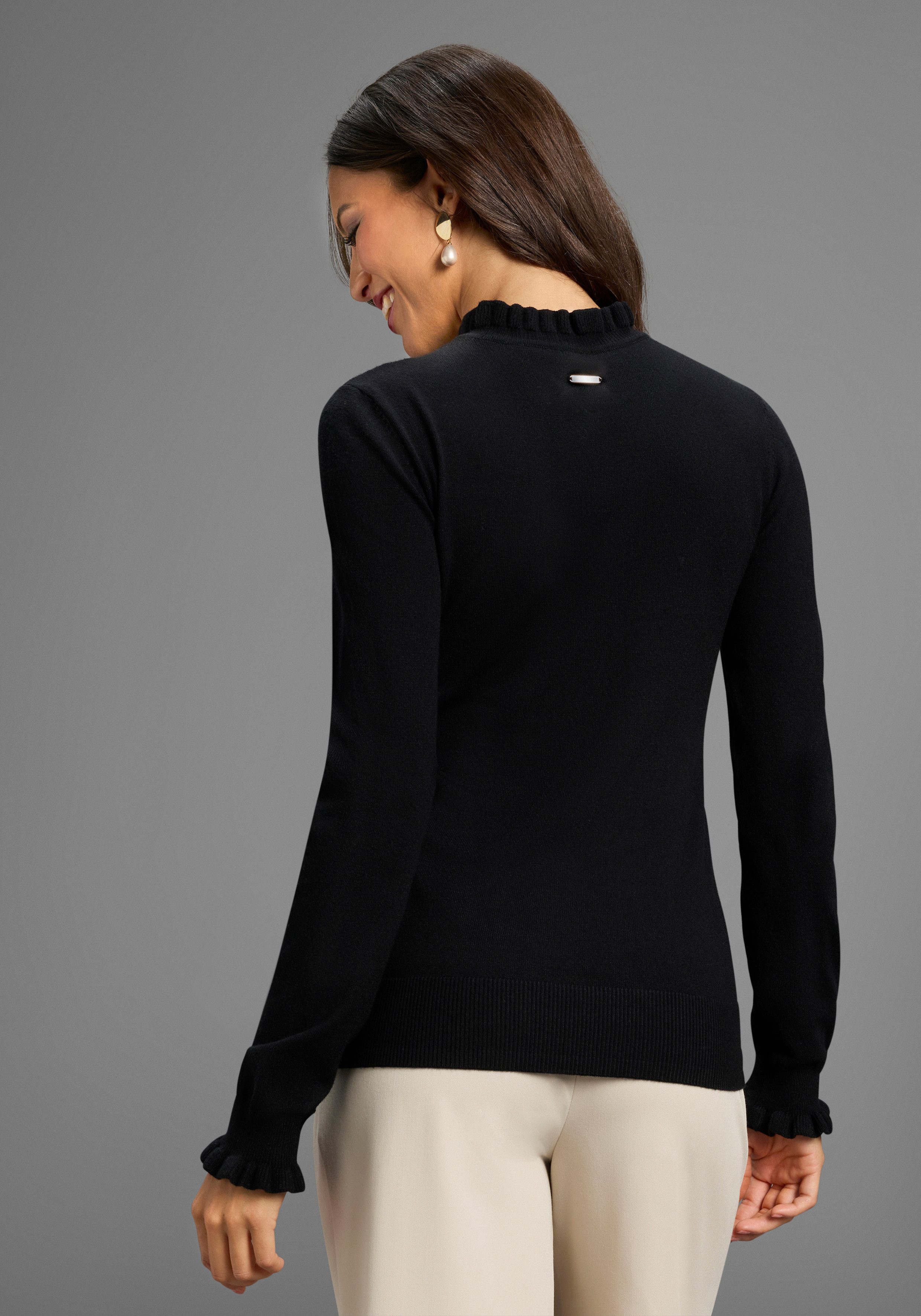 Laura Scott Stehkragenpullover Feinstrickpullover mit femininem Spitzeneins günstig online kaufen