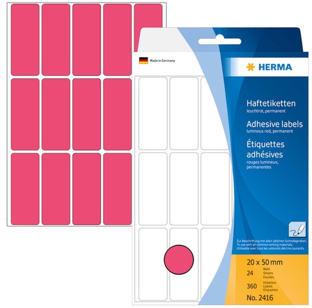 HERMA Etiketten Vielzweck-Etiketten 20x50mm leuchtrot VE=360 Stück