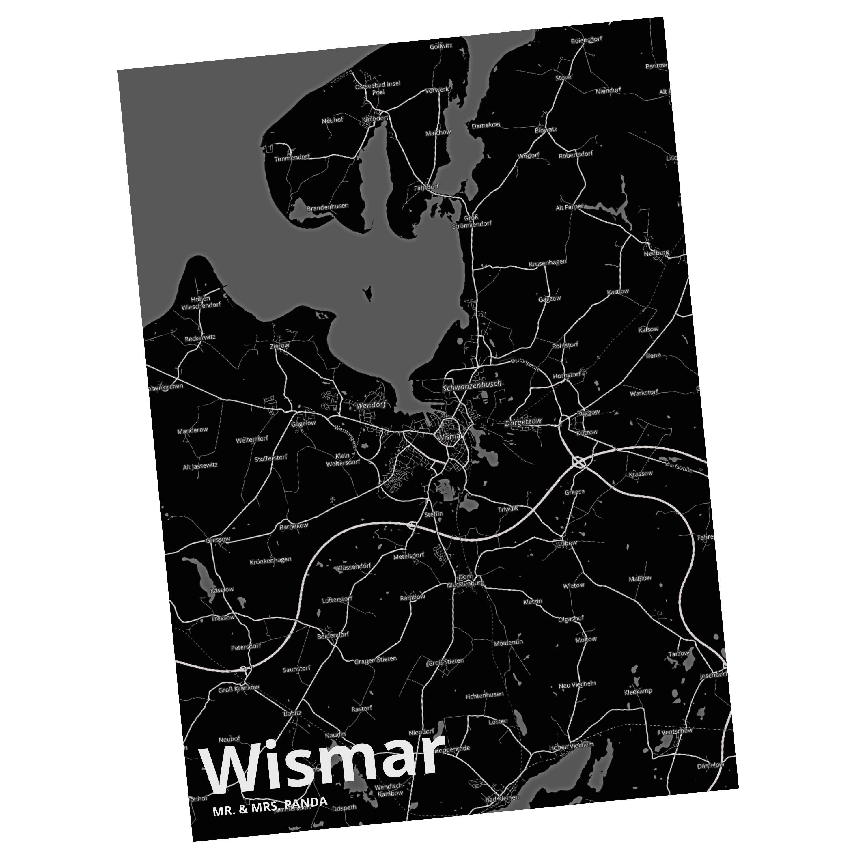 Mr. & Mrs. Panda Postkarte Wismar - Geschenk, Stadt Dorf Karte Landkarte Map Stadtplan, Dorf, St
