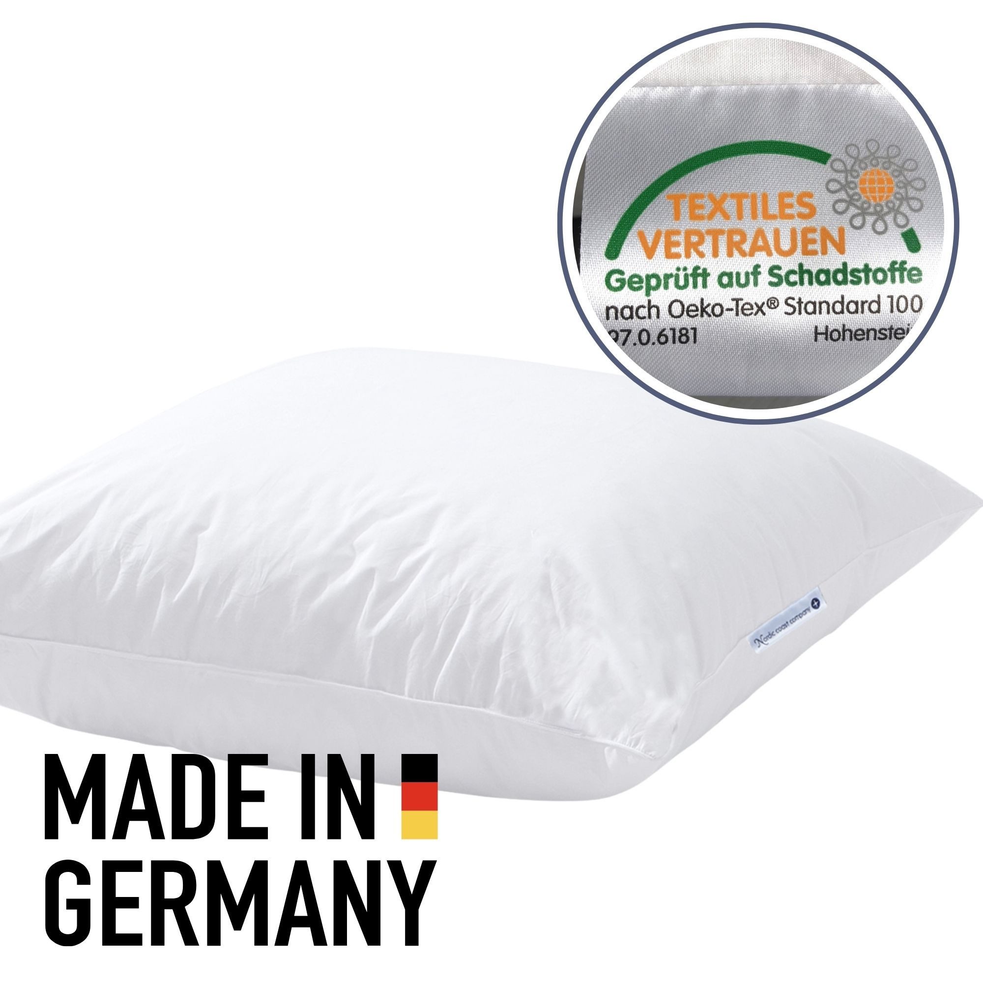 Nordic Coast Company Federkissen 40x40 cm - Babykissen & Kinderkopfkissen, Daunenkissen, Füllung: 15% feine Landdaunen Klasse 1, 85% feine deutsche Entenfedern, Bezug: Baumwolle, Made in Germany - himmlischer Schlafkomfort - Allergiker geeignet
