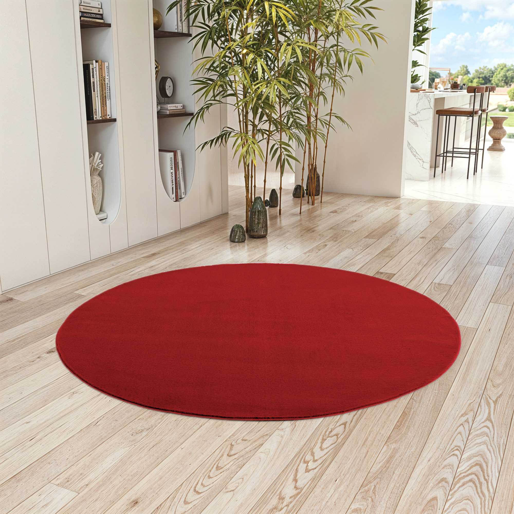 Teppium Teppich Unicolor - Einfarbig, Rund, Höhe: 11 mm, Kurzflor Teppich Anti-Rutsch Rückseite Waschbar Flauschiger