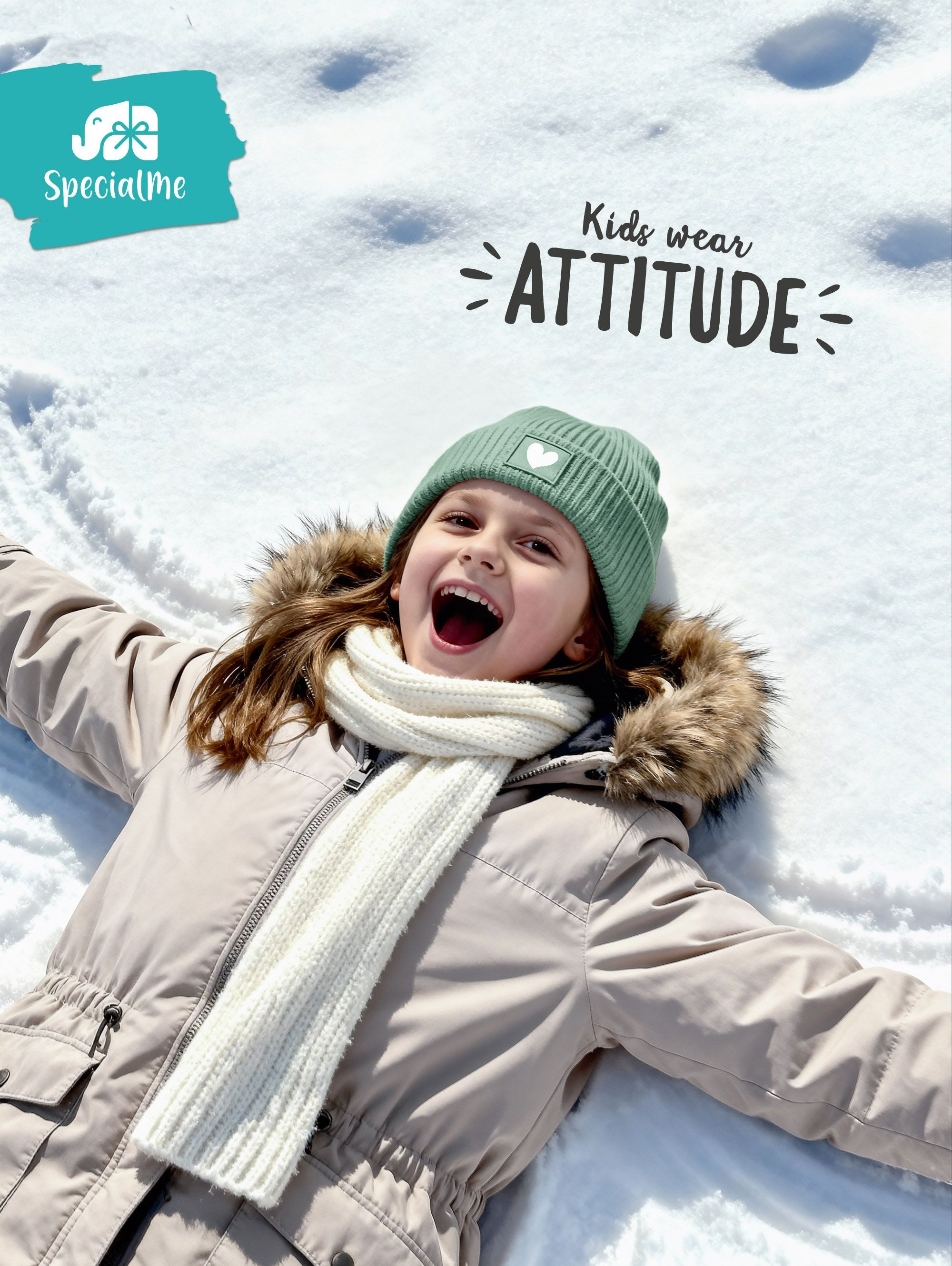 SpecialMe Beanie Kinder Beanie Mädchen Print Strickmütze Herz Aufdruck Geschenkidee – Bild 4 von 5