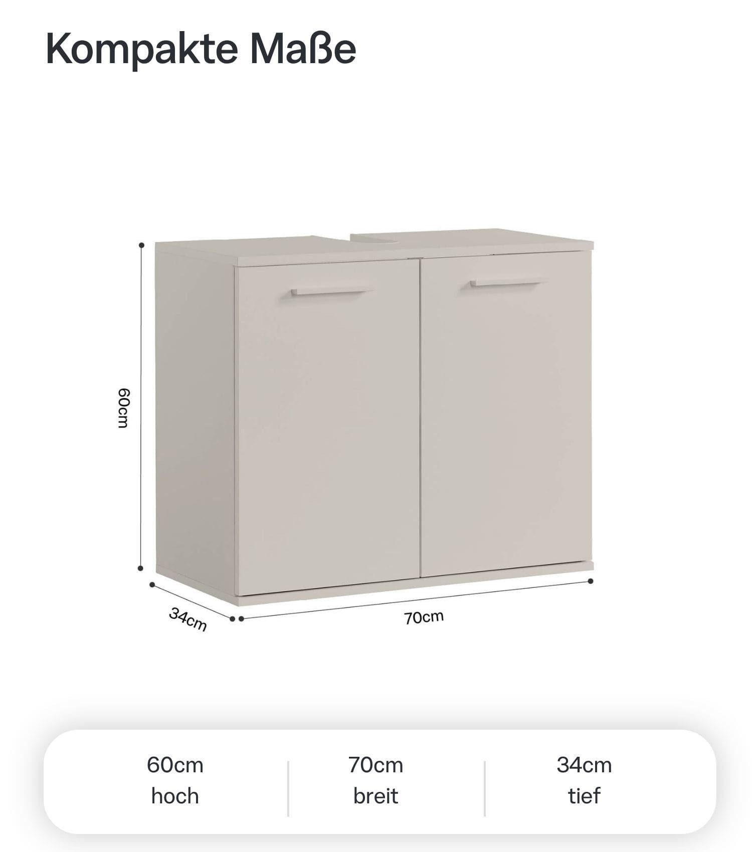 mokebo Waschbeckenunterschrank Der Waschbär (60x70x34 cm, in Kaschmir) Made in Germany, Waschtischunterschrank aus Holz in Beige Kaschmir – Bild 4 von 5