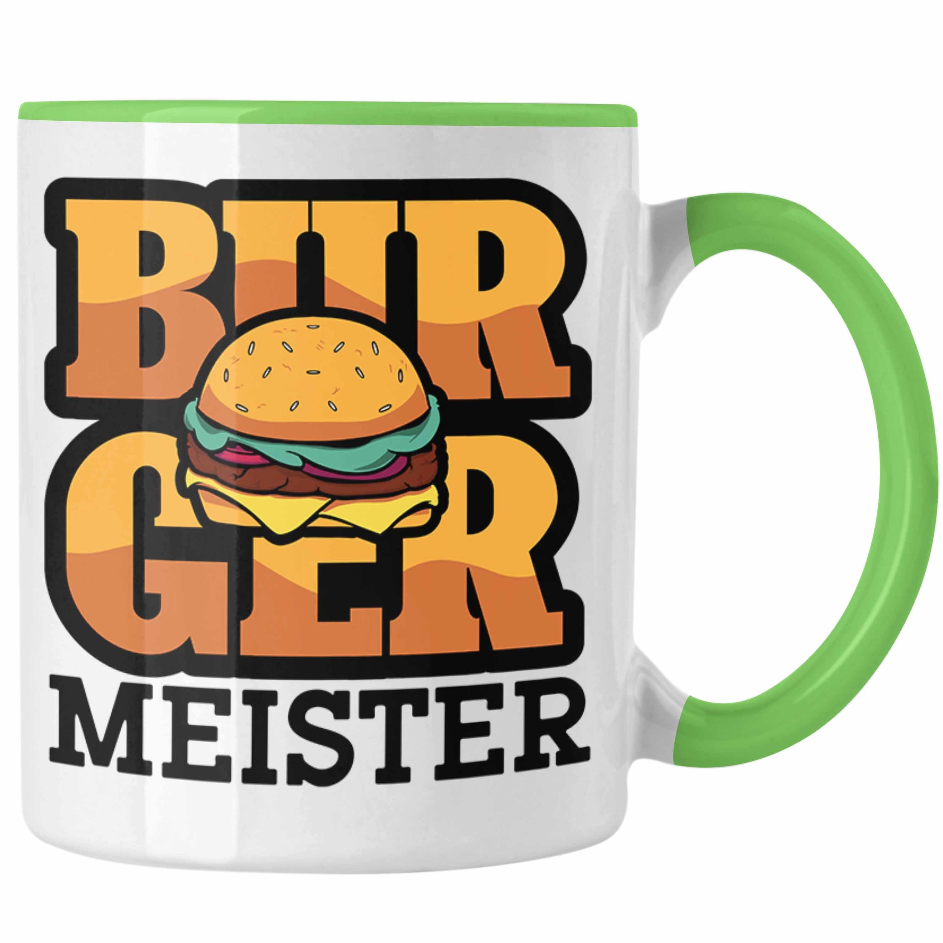 Trendation Tasse Burger Grillen Meister Burger Grün Tasse Geschenk Liebhaber G Sommer Spruch