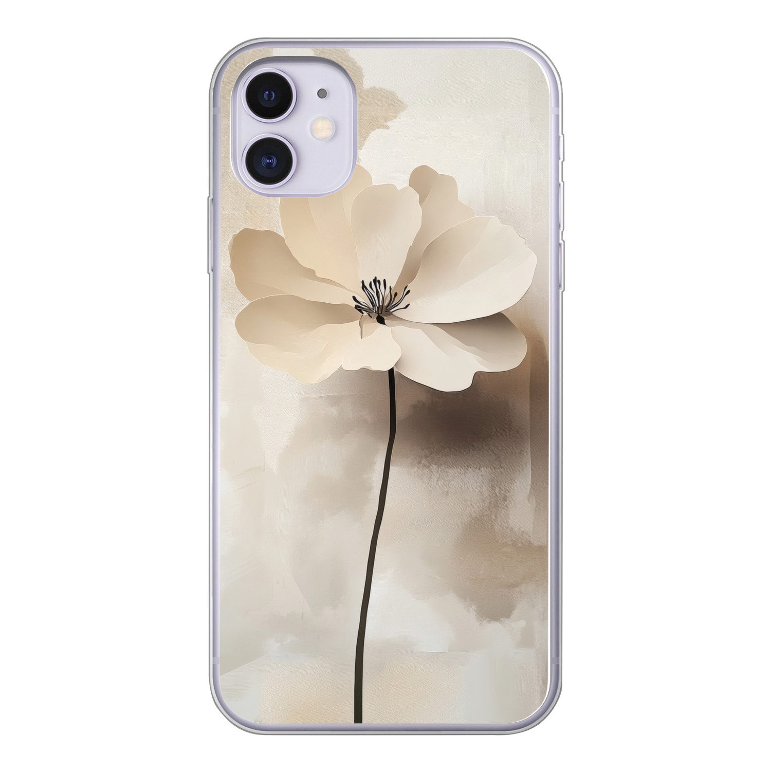 MuchoWow Handyhülle für Apple iPhone 11 Blume - Beige - Farbe - Schatten, Smartphone-Bumper, Print, Handy Schutzhülle Dünn