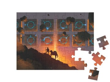 puzzleYOU Puzzle Sci-Fi-Szenerie von Mann und Pferd auf einem Berg, 48 Puzzleteile, puzzleYOU-Kollektionen Fantasy