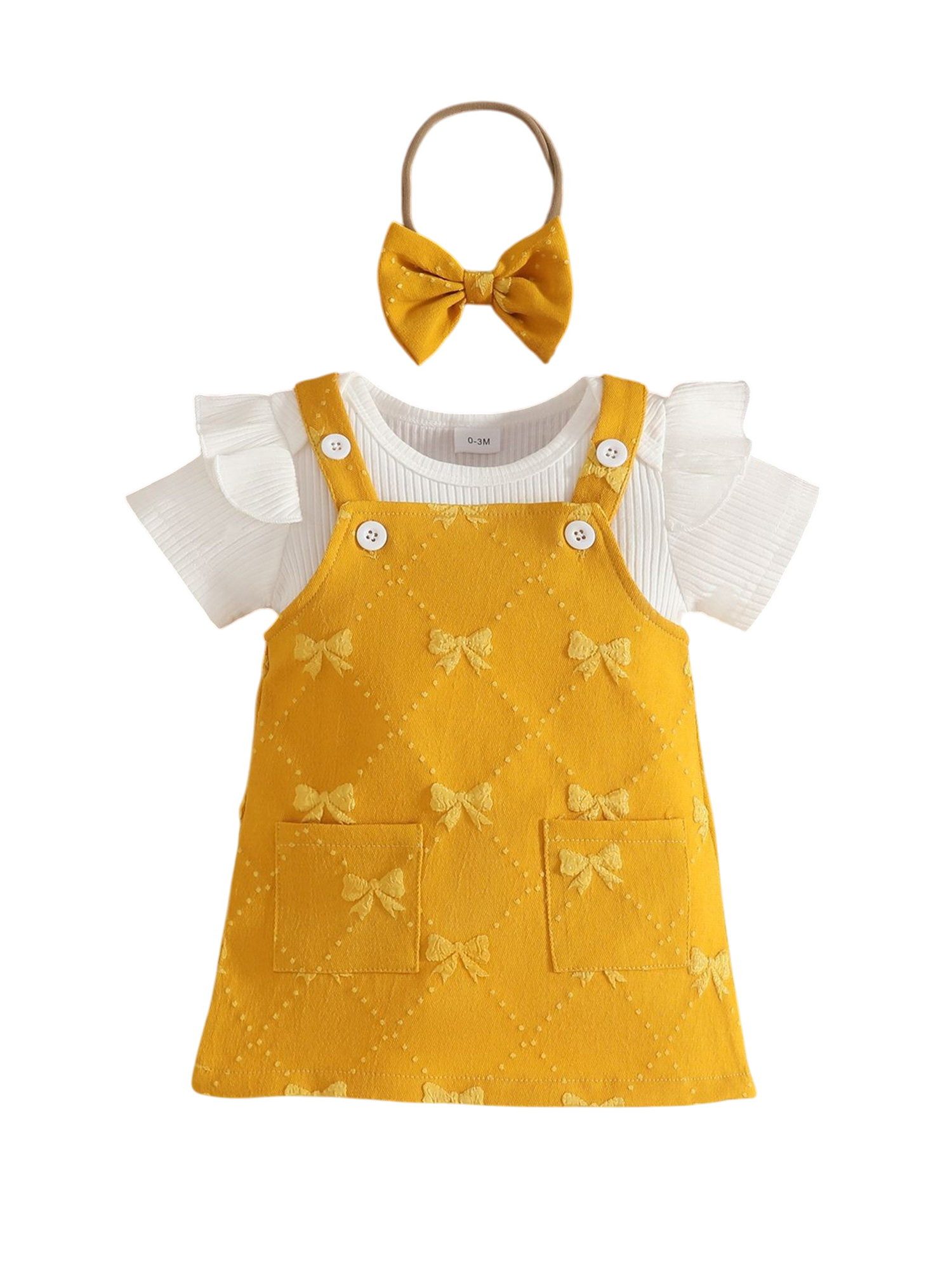 Lapastyle T-Shirt & Kleid Kleidung für Babymädchen, Kurzarm-Strampler, Latzkleid und Stirnband (Set, 3-tlg) Sommerliche Rüschen-Outfit-Sets, für Partys und Urlaub