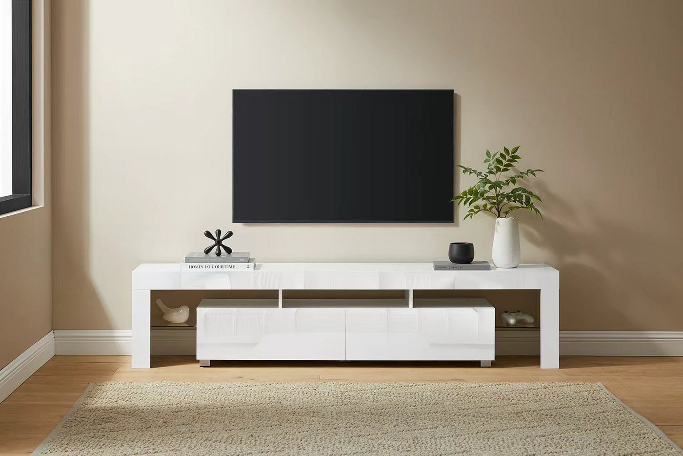 OTTO home TV-Board Cassy, Hochglanz-Fronten, viel Stauraum und Metallschienen, Breite 200 cm