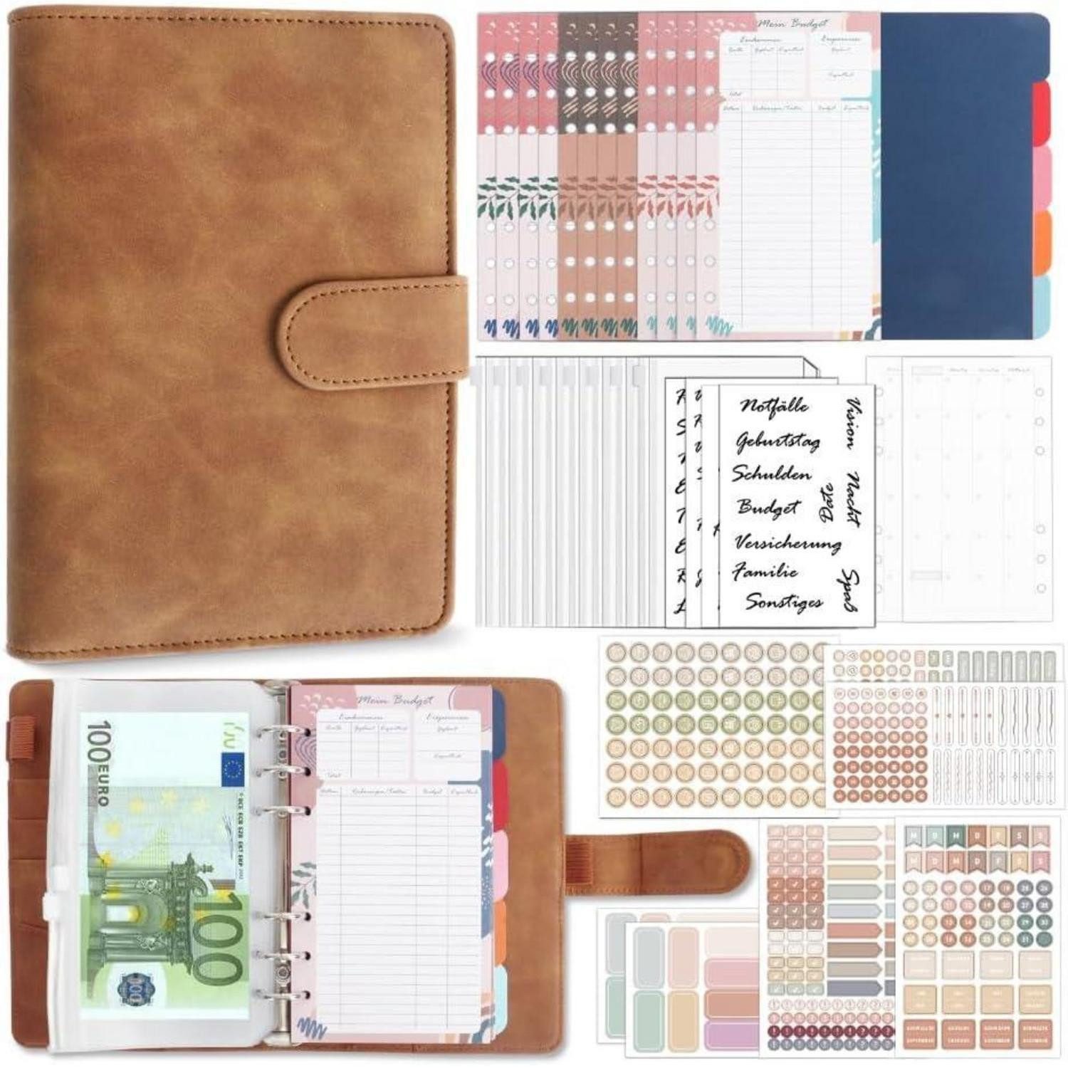 BIROYAL Notizbuch Budget Planner Deutsch PU Leder A6 Budget Binder Startset 30 Blätter