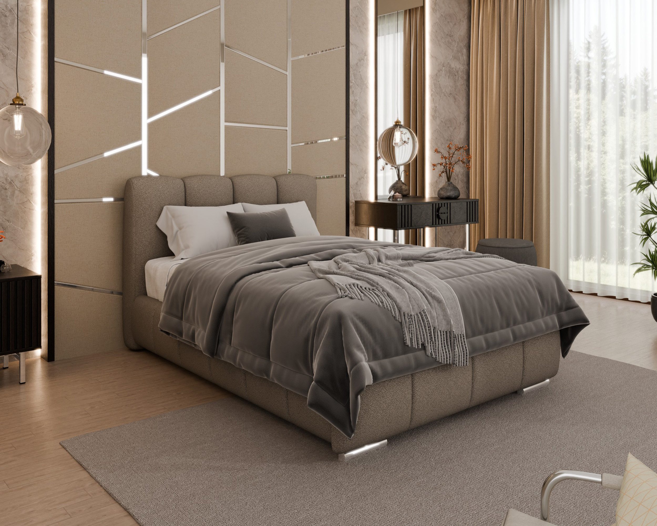 Homesy Polsterbett ZAIRA Elegantes Bett mit praktischem Bettkasten für modernen Wohnstil (Polsterbett mit Kopfteil und wählbarem Matratzen Härtegrad), 90x200cm 100x200cm 120x200cm