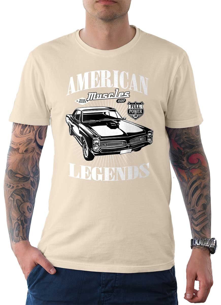 Motiv mit Auto Cream Tee American Wheels Herren US-Car Legend T-Shirt T-Shirt Rebel On /