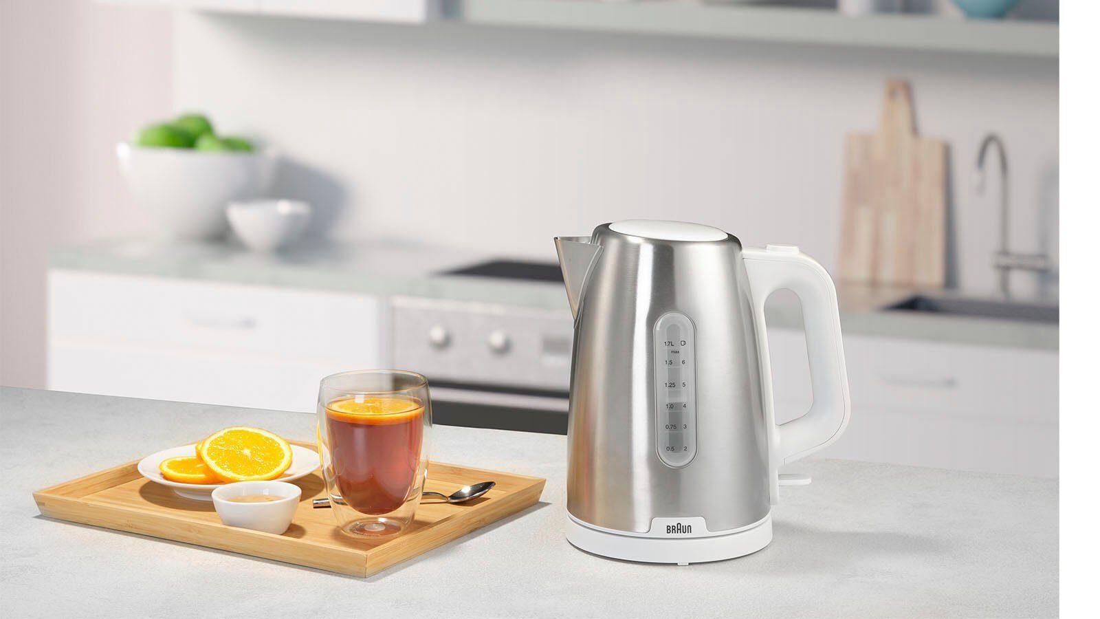 Braun Wasserkocher PurShine WK 1500 WH - 1,7 L, Schnellkochsystem, Anti-Kalk Filter, 1,7 l, 2200 W, 2.000 W, Kocht 200 ml in 45 Sek., 360 Grad Heitzsockel