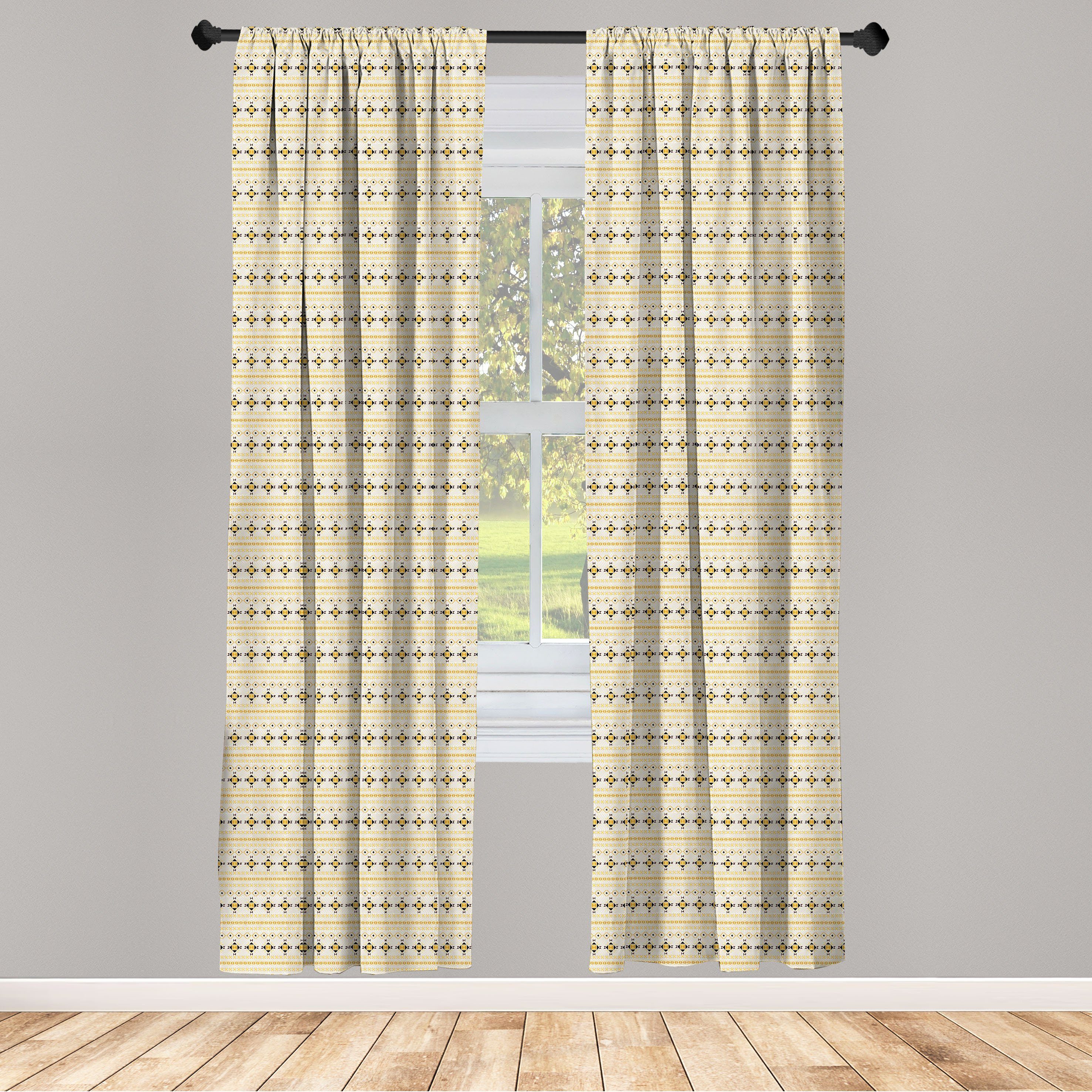 Gardine Vorhang für Wohnzimmer Schlafzimmer Dekor, Abakuhaus, Microfaser, Aztekisch Horizontal Oriental Shapes | Fertiggardinen