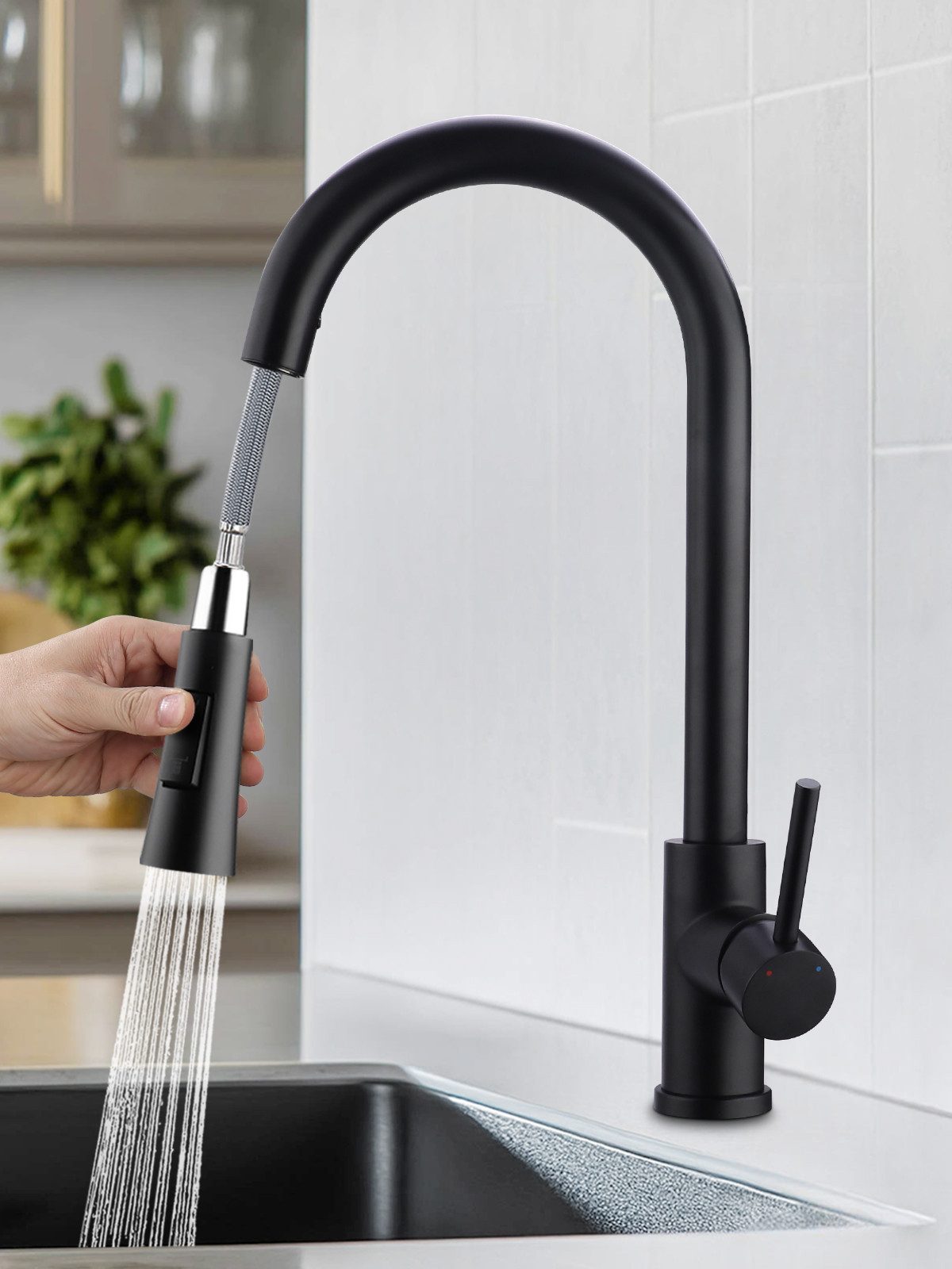 WOOHSE Spültischarmatur Küchenarmatur Zwei Wasserstrahlarten Wasserhahn günstig online kaufen