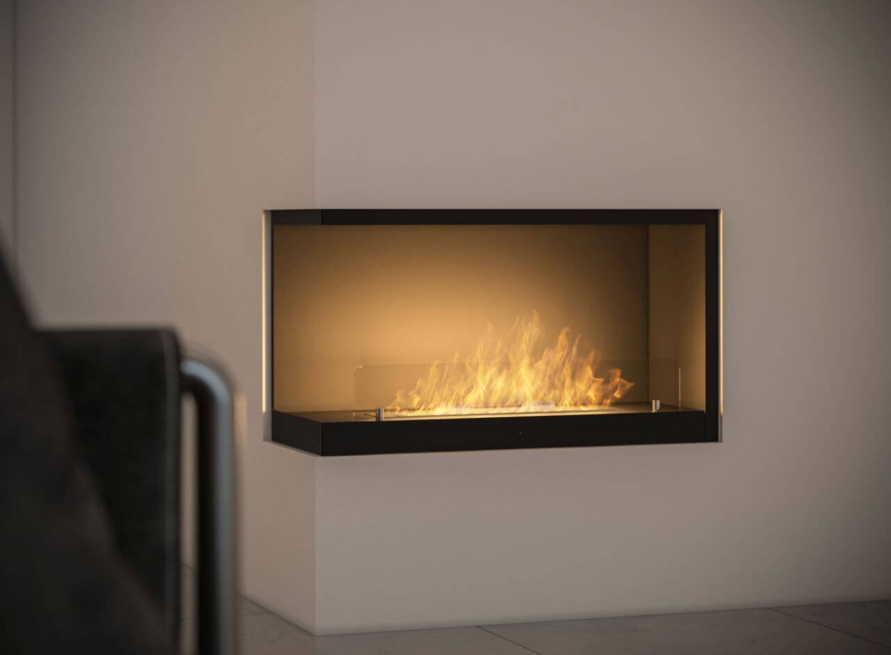 Infire Echtfeuer-Dekokamin Inside L Ethanolkamin linksoffen/rechtsoffen, mit Heizfunktion, TÜV zertifiziert