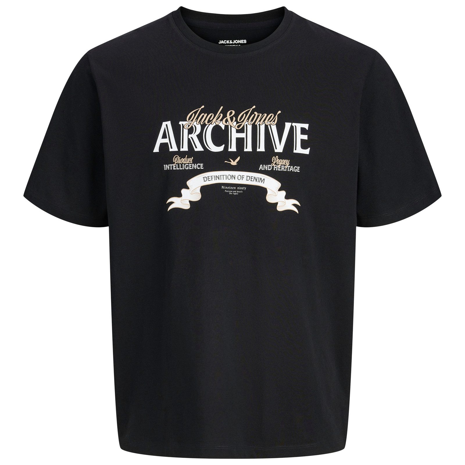Jack & Jones Rundhalsshirt Jack&Jones Übergrößen T-Shirt JJEDOVER Print schwarz