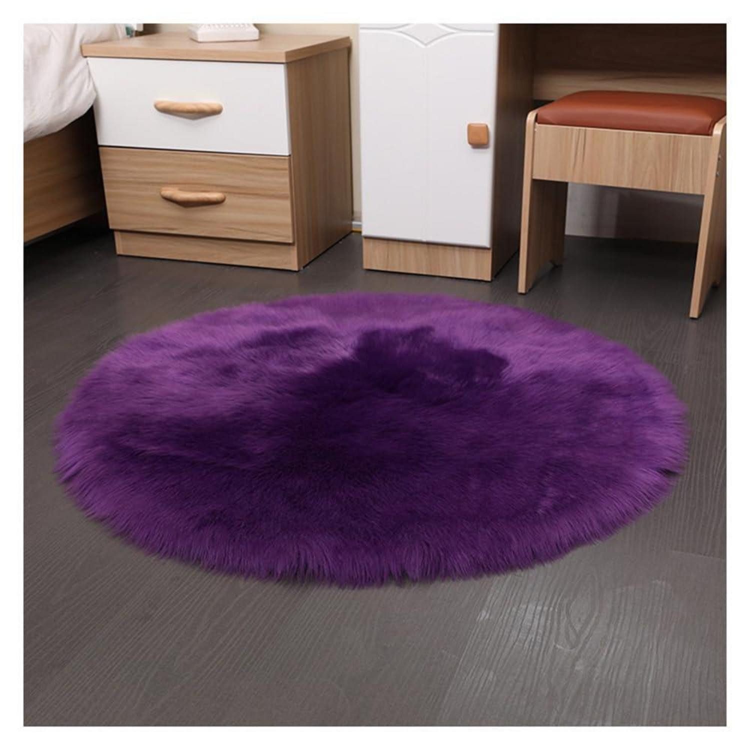 LuxusKollektion Fellteppich Fell-Teppich Rund Lila 180cm Longhair Flauschig