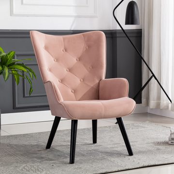IDEASY Loungesessel Loungesessel, gepolsterter Sessel mit Flügellehne und Holzbeinen, (mit Armlehnen), geeignet für Wohnzimmer, Zuhause, Büro, Schlafzimmer, Café