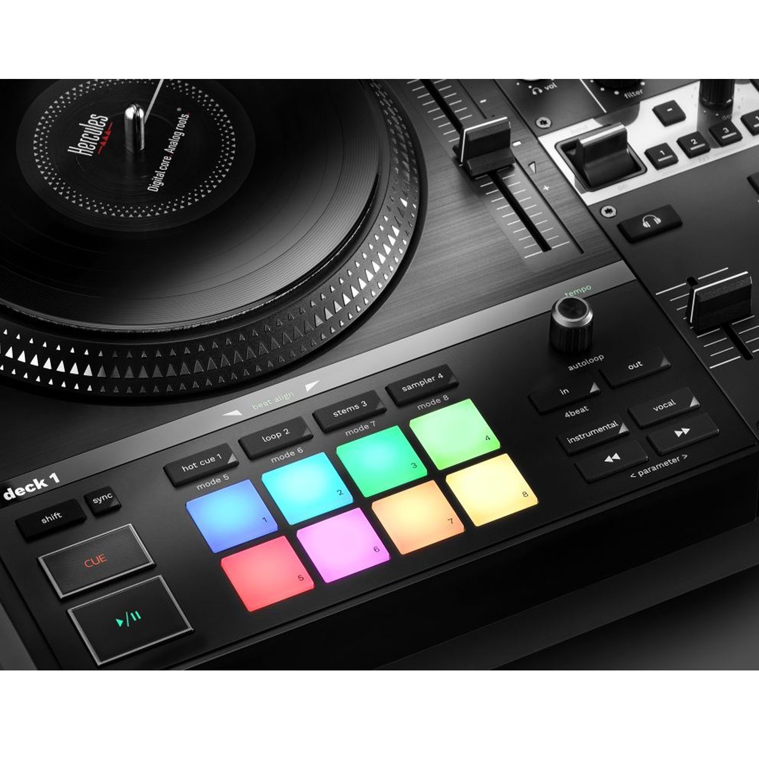 HERCULES DJ Controller Hercules DJ Control Inpulse T-7 mit Laptopständer BK, (Inkl DJ-Software), DJ-Controller mit authentischem Plattenspieler-Feeling