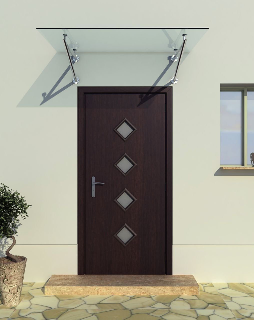 BuyLando.Shop Vordach BuyLando.Shop 120x90cm Glasvordach Klarglas / 13.1mm VSG / Türvordach