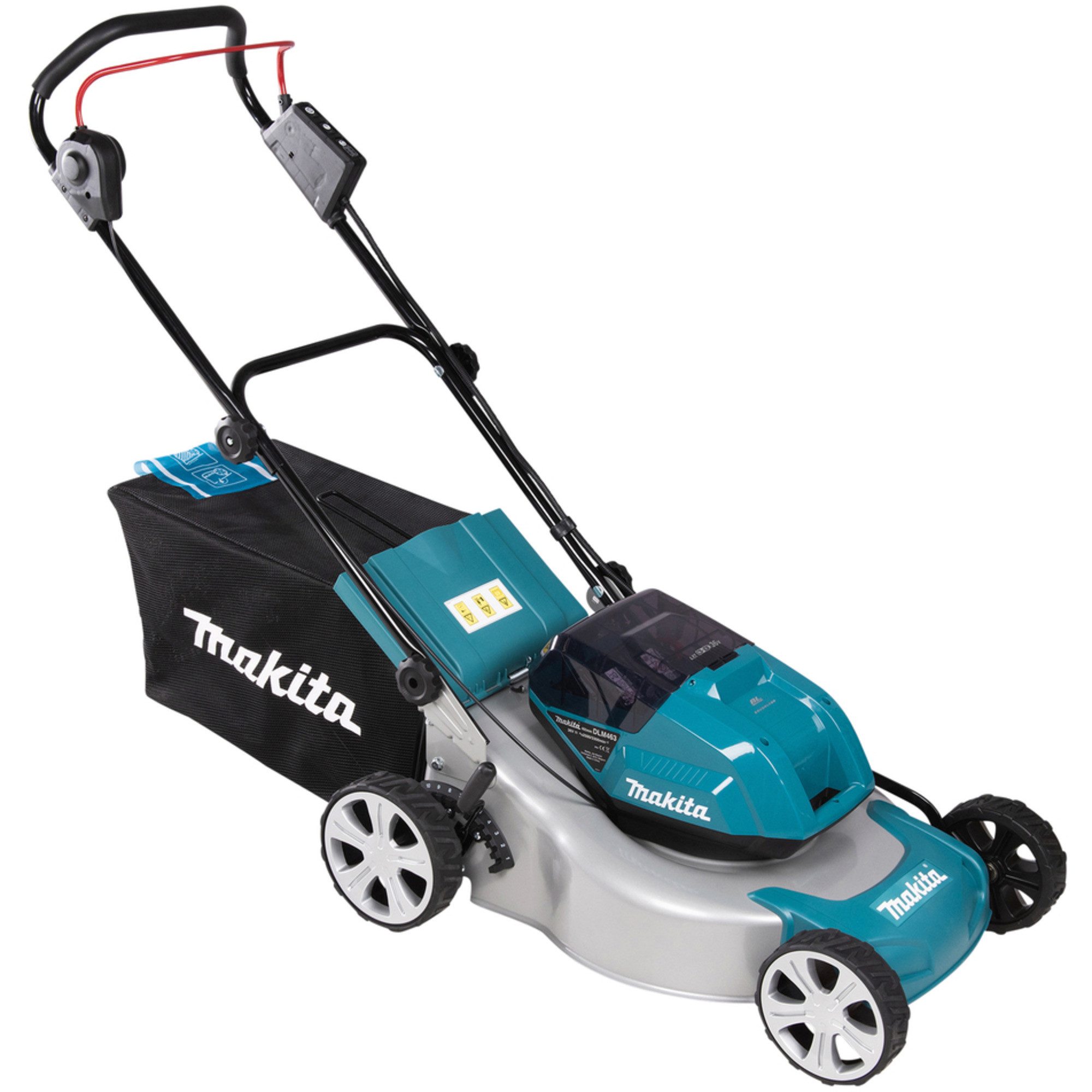Makita Akkurasenmäher Makita Akku-Rasenmäher DLM463PT2, 36Volt, 46 cm Schnittbreite, (2x Li-Ionen Akku 5,0Ah)