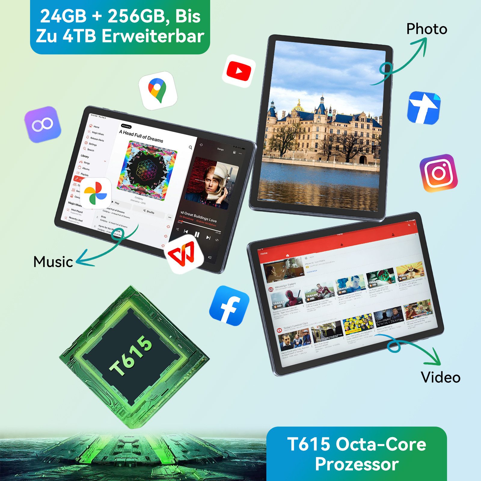 KINGRID 11'' W90-4GLTE ( 8+256) AI Tablet (13.4", 256 GB, 4G LTE, mit Gemini-KI, FHD Display, 8000mAh Akku) schwarz