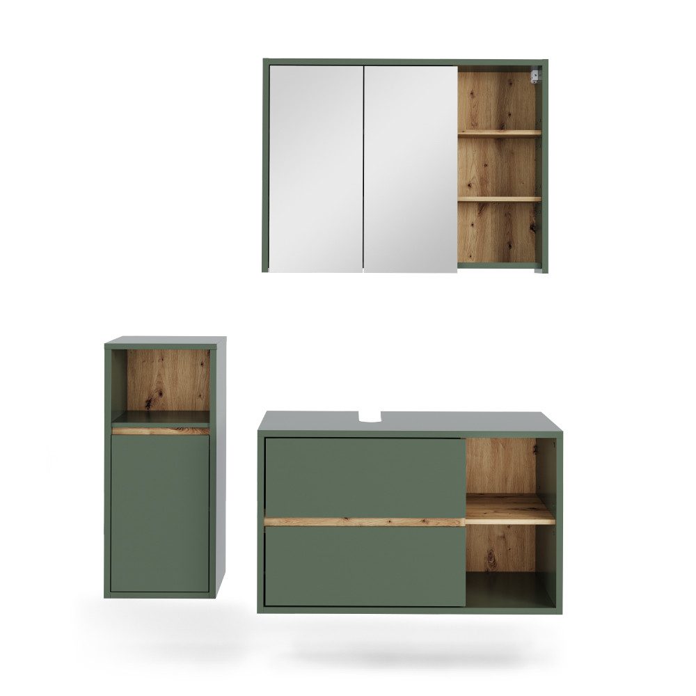 Vicco Badmöbel-Set Viola, Grün/Artisan, 3 Teile, günstig online kaufen