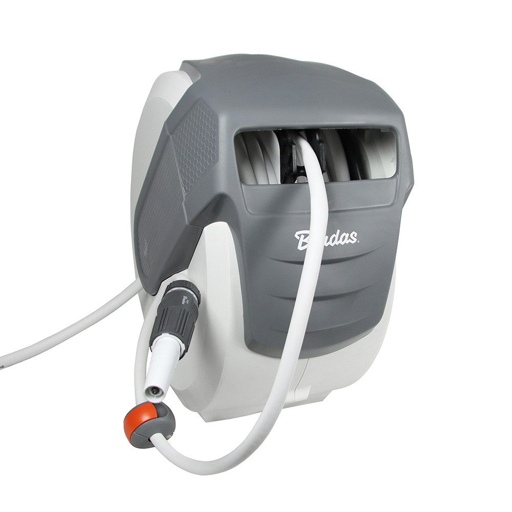 Bradas Schlauchtrommel Schlauchaufroller Weiß 1/2 Zoll 35 m selbstaufrollend und 180° drehbar
