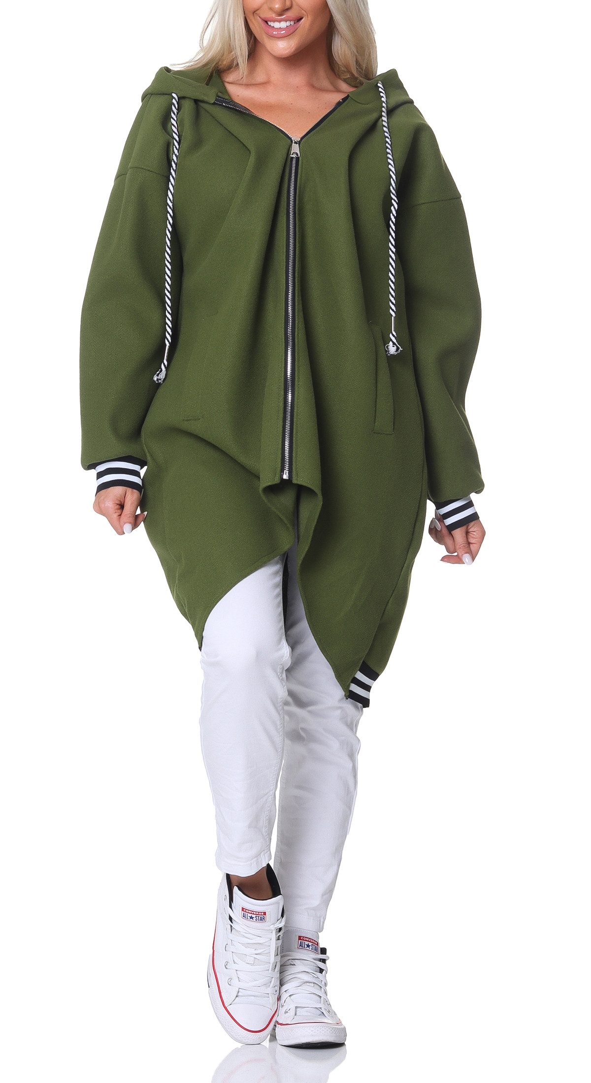 simaranda Kapuzennickijacke Damen Sweatjacke 5410 38-44 Olive mit Kapuze günstig online kaufen