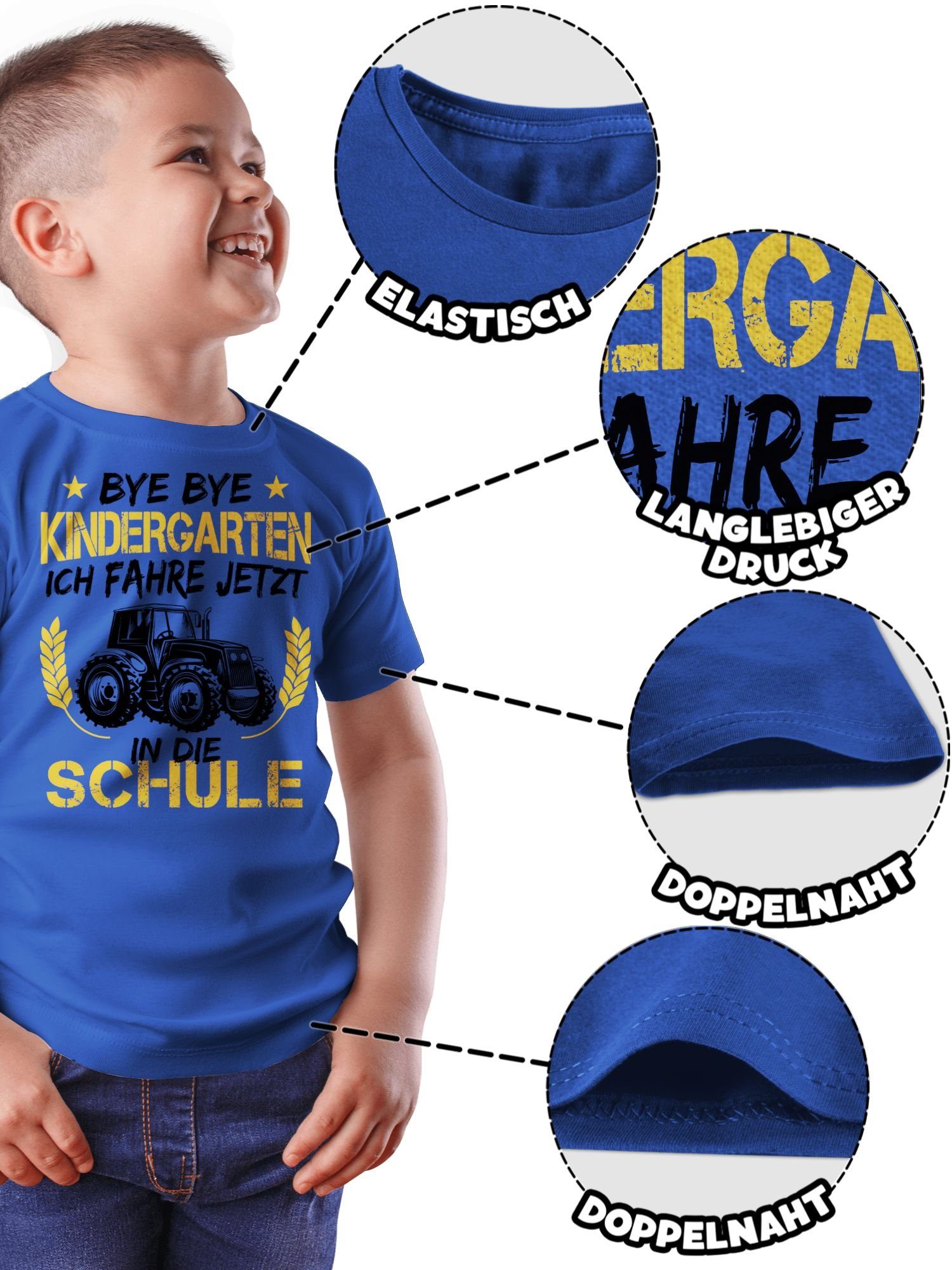 ich Bye jetzt Geschenke Schule Ora die Junge Royalblau in fahre Traktor Bye Kindergarten T-Shirt Einschulung Schwarz Schulanfang 2 Shirtracer