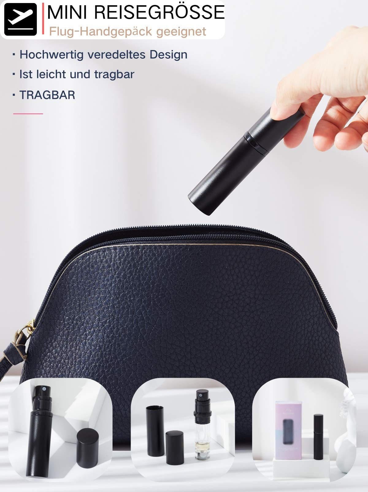 FOUORTUNATE-BEE Parfümzerstäuber Parfümzerstäuber nachfüllbar (Befülltechnik ohne Trichter leer Parfüm Zerstäuber Sprühflasche für Reise Handtasche unterwegs - 5ml, 1 St)