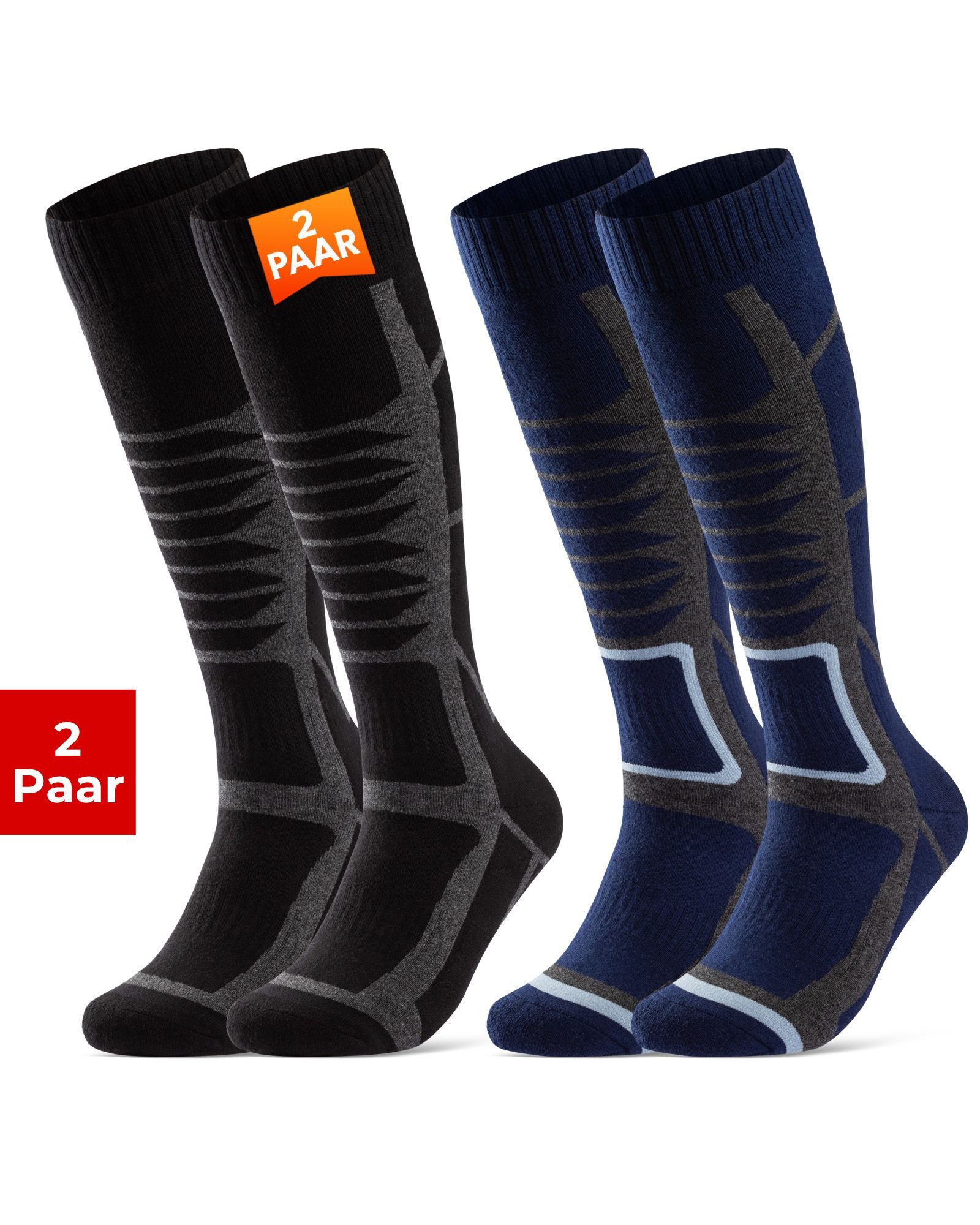 sockenkauf24 Skisocken Ski Strümpfe Herren & Damen Ski Socken lang Atmungsaktiv (2-Paar)