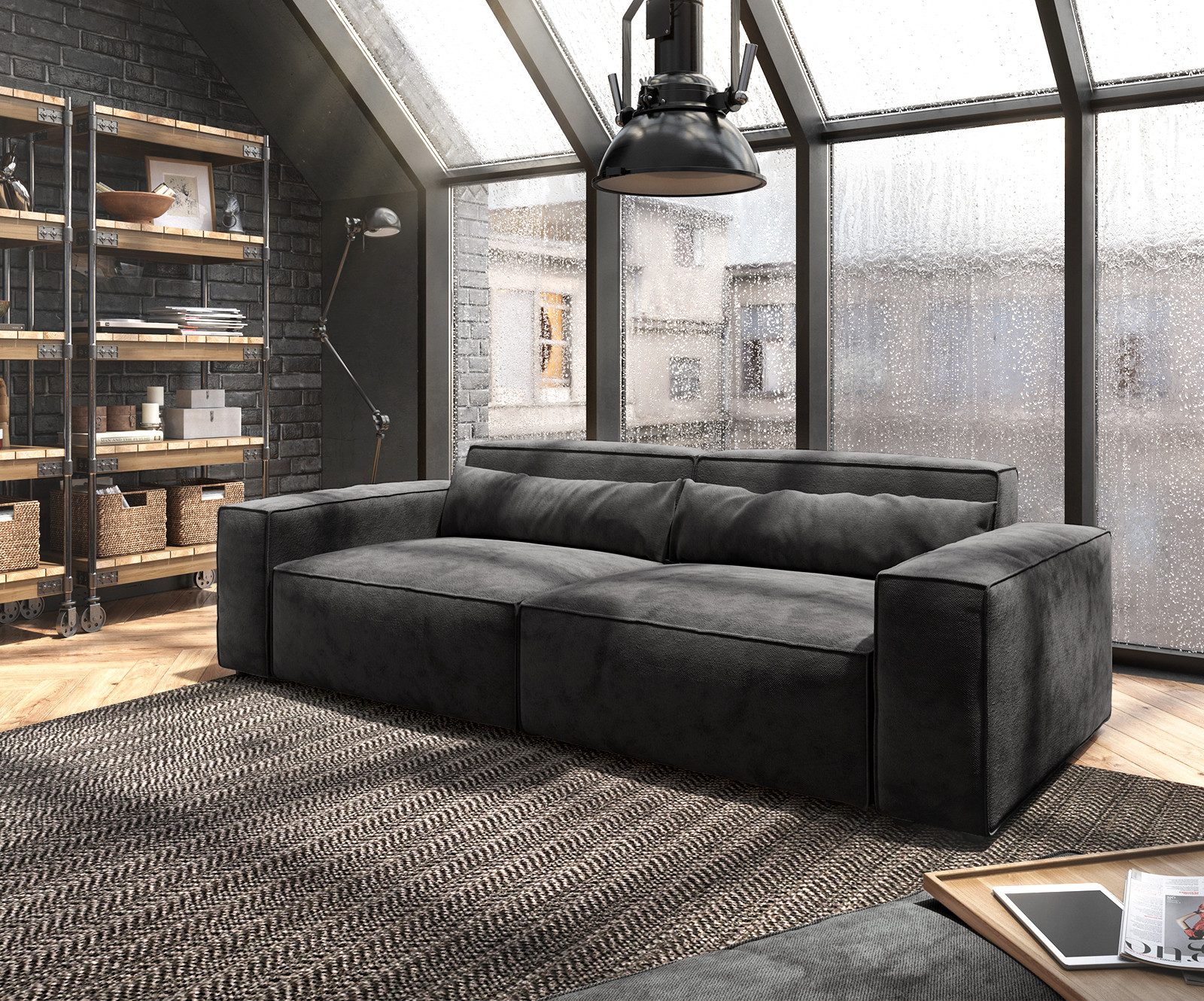 DELIFE Big-Sofa Sirpio, Mikrofaser schwarz 230x90 günstig online kaufen