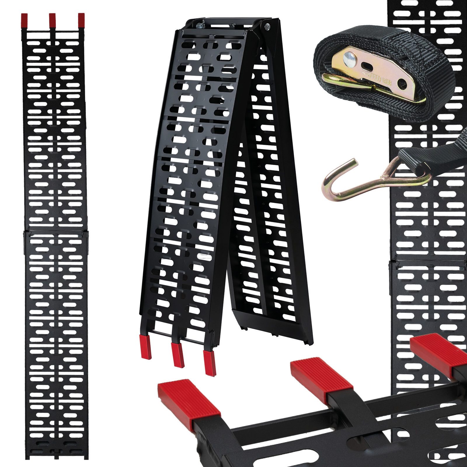 TRUTZHOLM Auffahrrampe klappbar 228 cm Traglast 340 kg Alu gelocht Motorradrampe schwarz (1-St., Inkl. Spanngurt), stabile Konstruktion, hochwertige Verarbeitung, kompakte Bauweise
