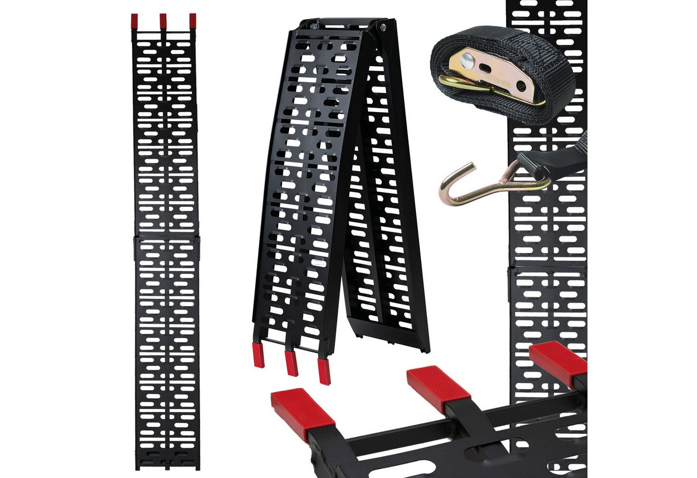 TRUTZHOLM Auffahrrampe klappbar 228 cm Traglast 340 kg Alu gelocht Motorradrampe schwarz (1-St., Inkl. Spanngurt), stabile Konstruktion, hochwertige Verarbeitung, kompakte Bauweise