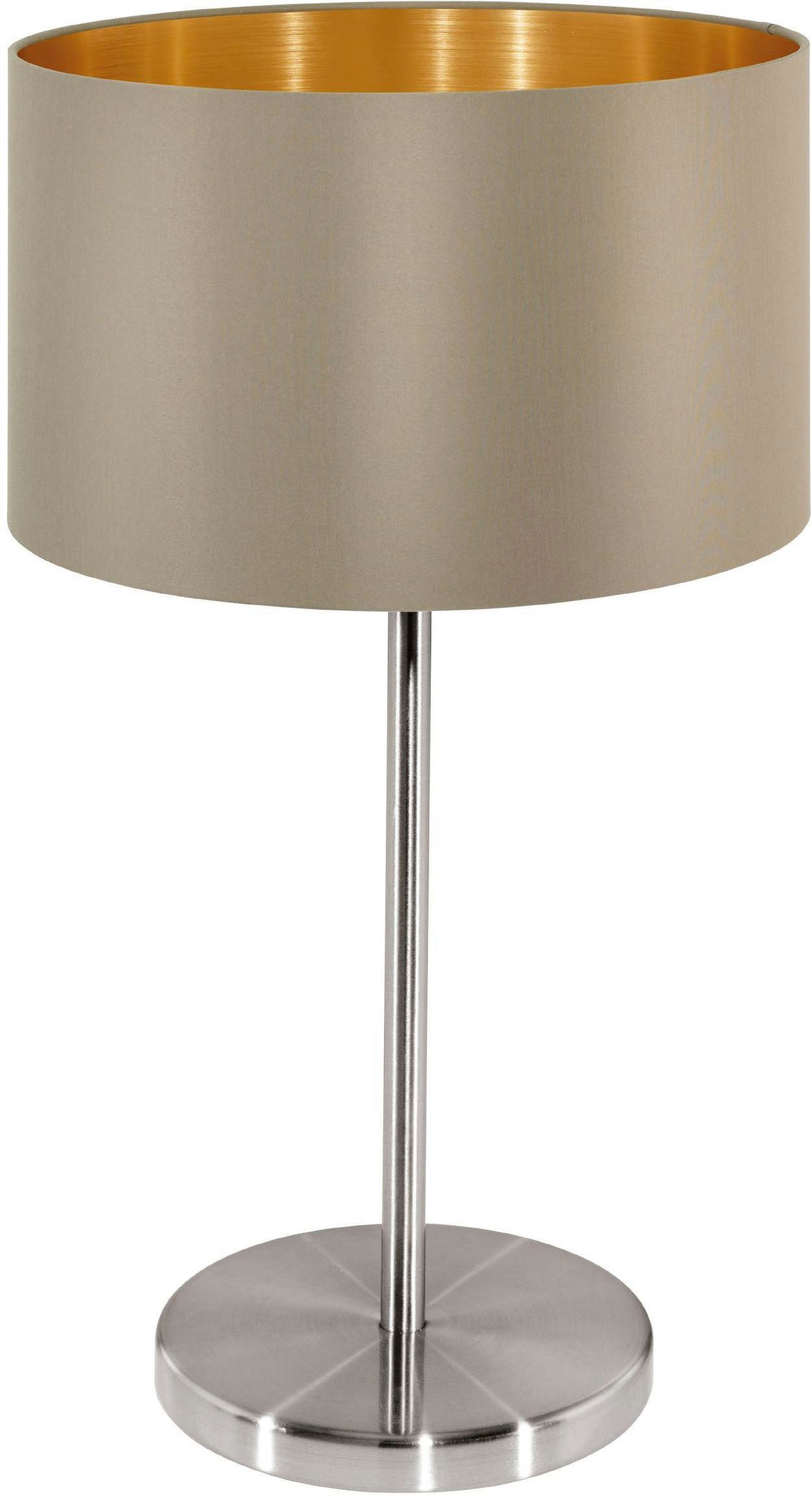 EGLO Tischleuchte Maserlo Tischlampe, Nachttischlampe, silber und gold, E27, Lampe, Ein-/Ausschalter, ohne Leuchtmittel, Textil Tischleuchte, Nachttischlampe E27, inkl. Schalter