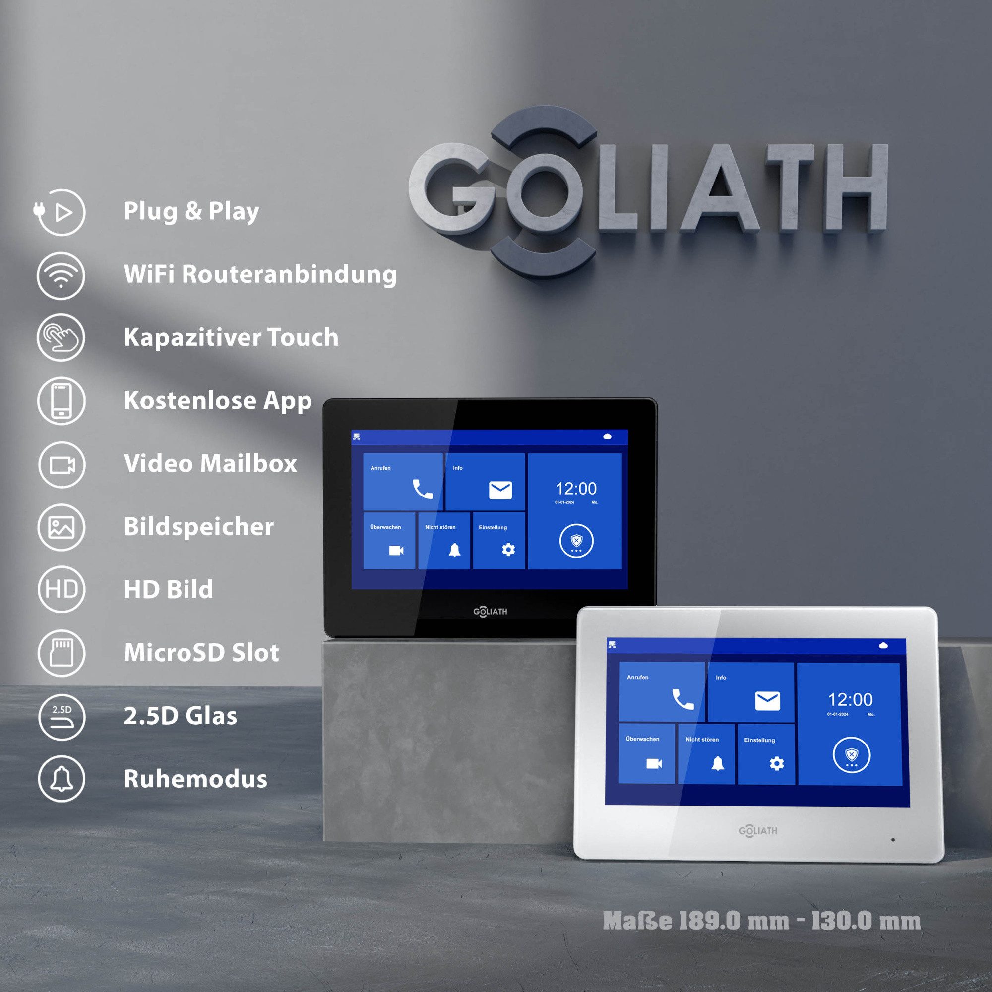 Goliath Intercom Video-Türsprechanlage Goliath Basic Line 2-Draht Video Türsprechanlage Schwarz/Anthrazit (Privat oder Gewerblich)