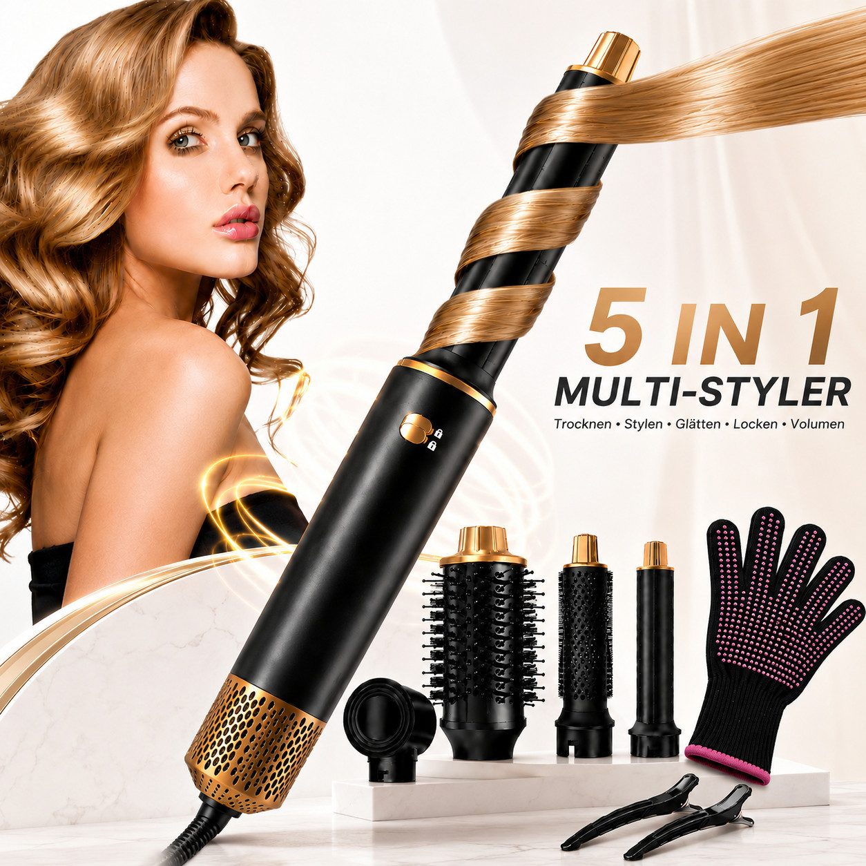 Forrlite Multihaarstyler Warmluftbürste Föhnbürste 5-in-1, Heißluftbürste mit Turbo-Motor, zum Trocknen & Stylen, schnelles Föhnen, für Locken & Volumen